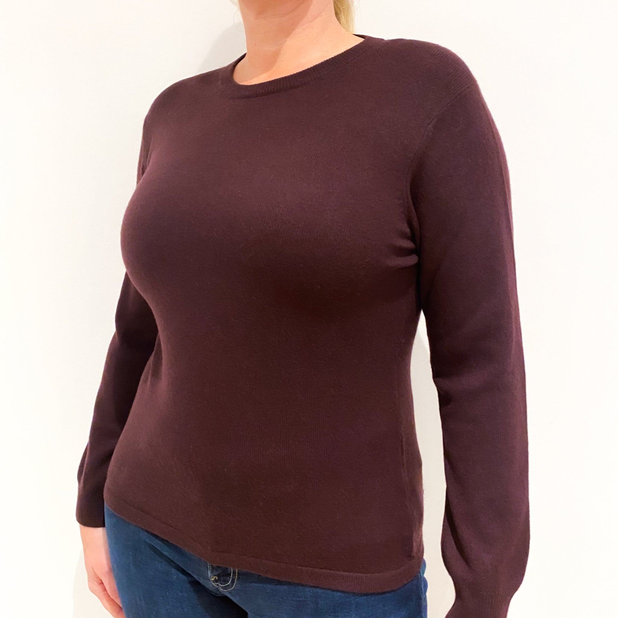Chocolate Brown Cashmere Crew Neck Jumper Large