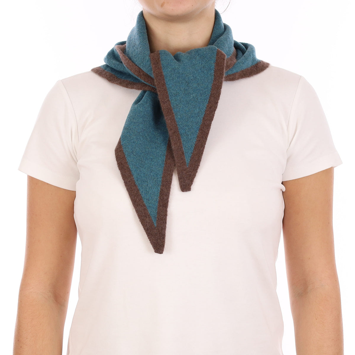 Brand New Ocean Green and Mocha Recycled Cashmere Triangle Scarf