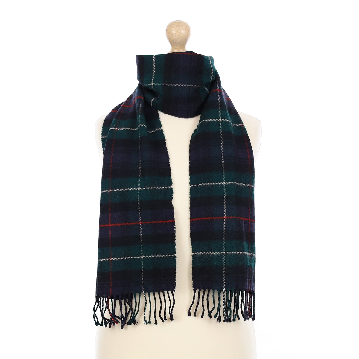 Scottish Green and Navy Plaid Cashmere Woven Scarf