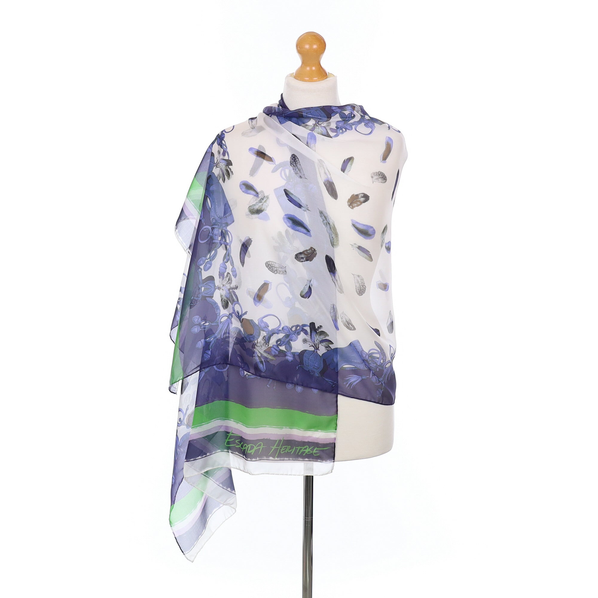 Brand New Boxed Escada Blue and Green Silk Scarf