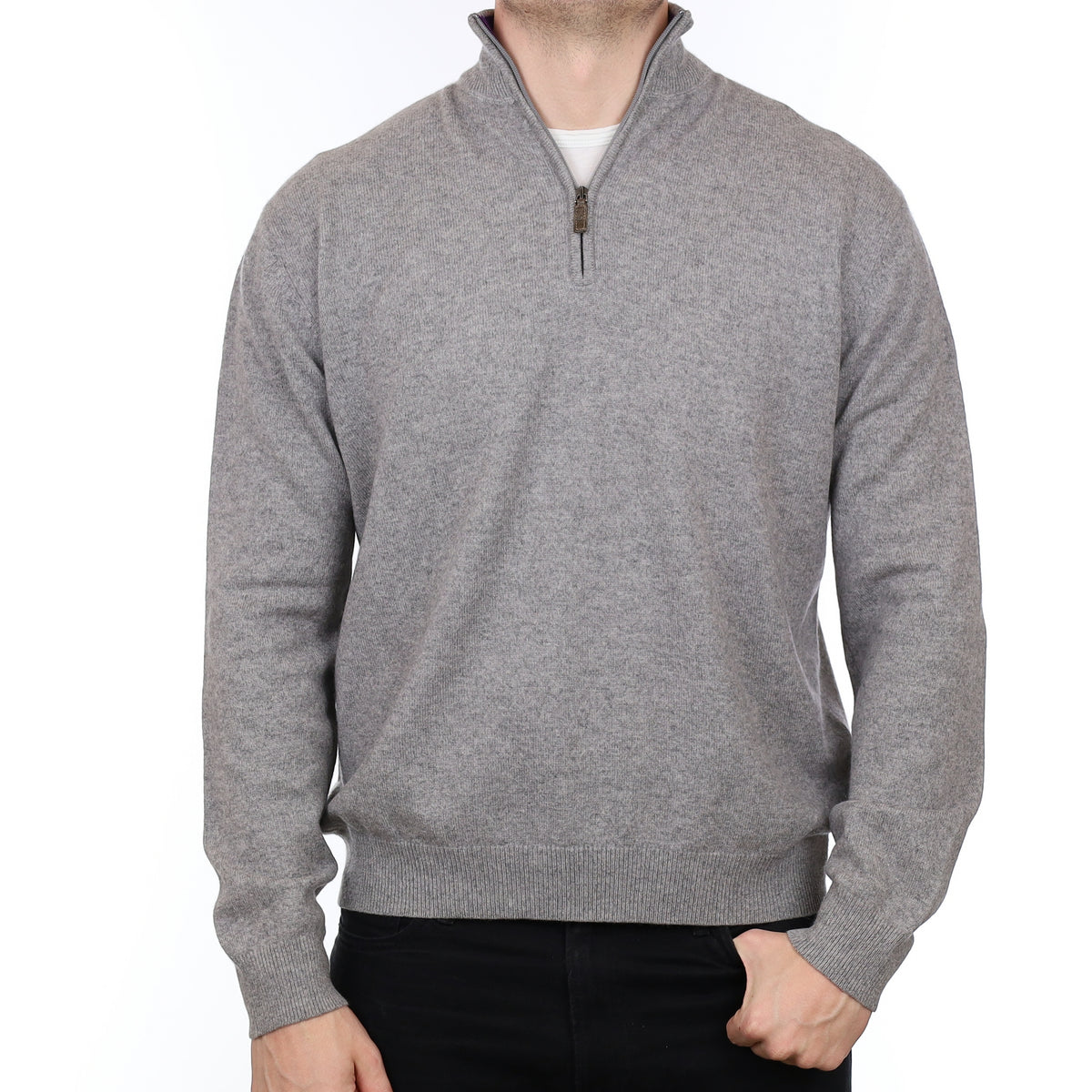 Men’s Ash Grey Cashmere 1/4 Zip Jumper XXL