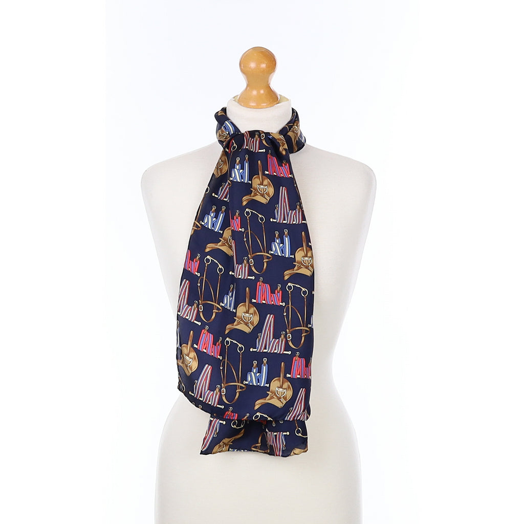 Joules Equine Themed Navy Blue Silk Scarf