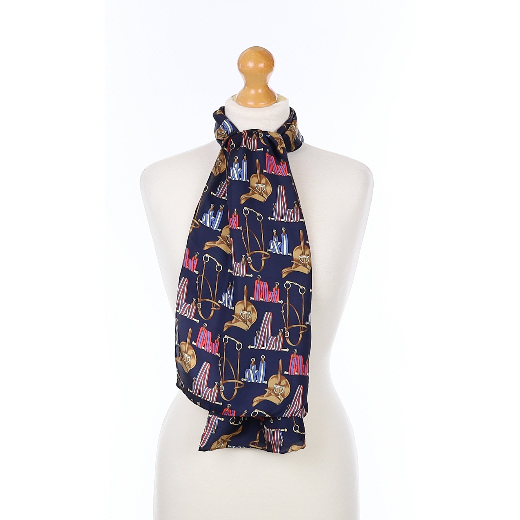 Joules Equine Themed Navy Blue Silk Scarf