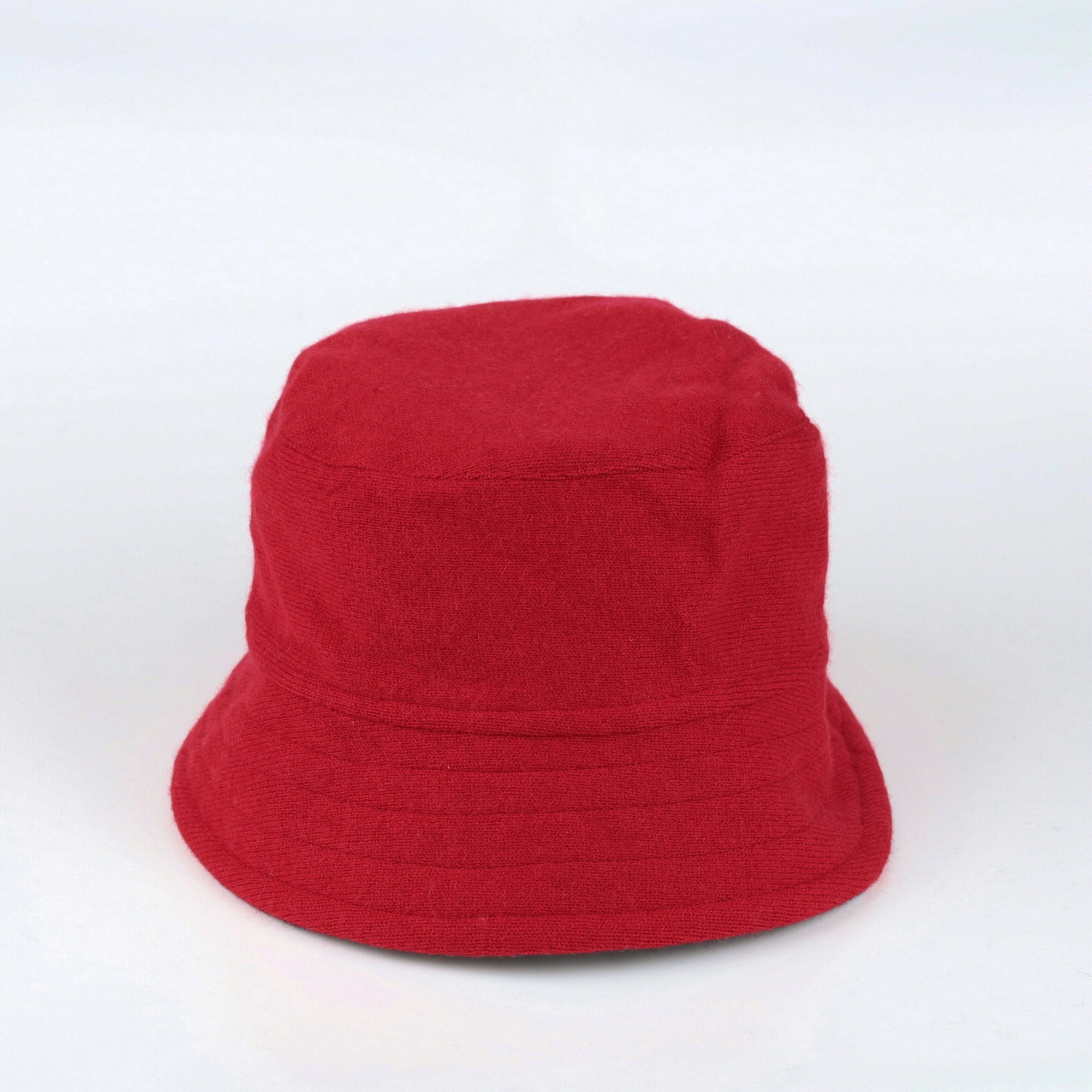 Crimson Red and Brown Reversible Cashmere Bucket Hat Medium