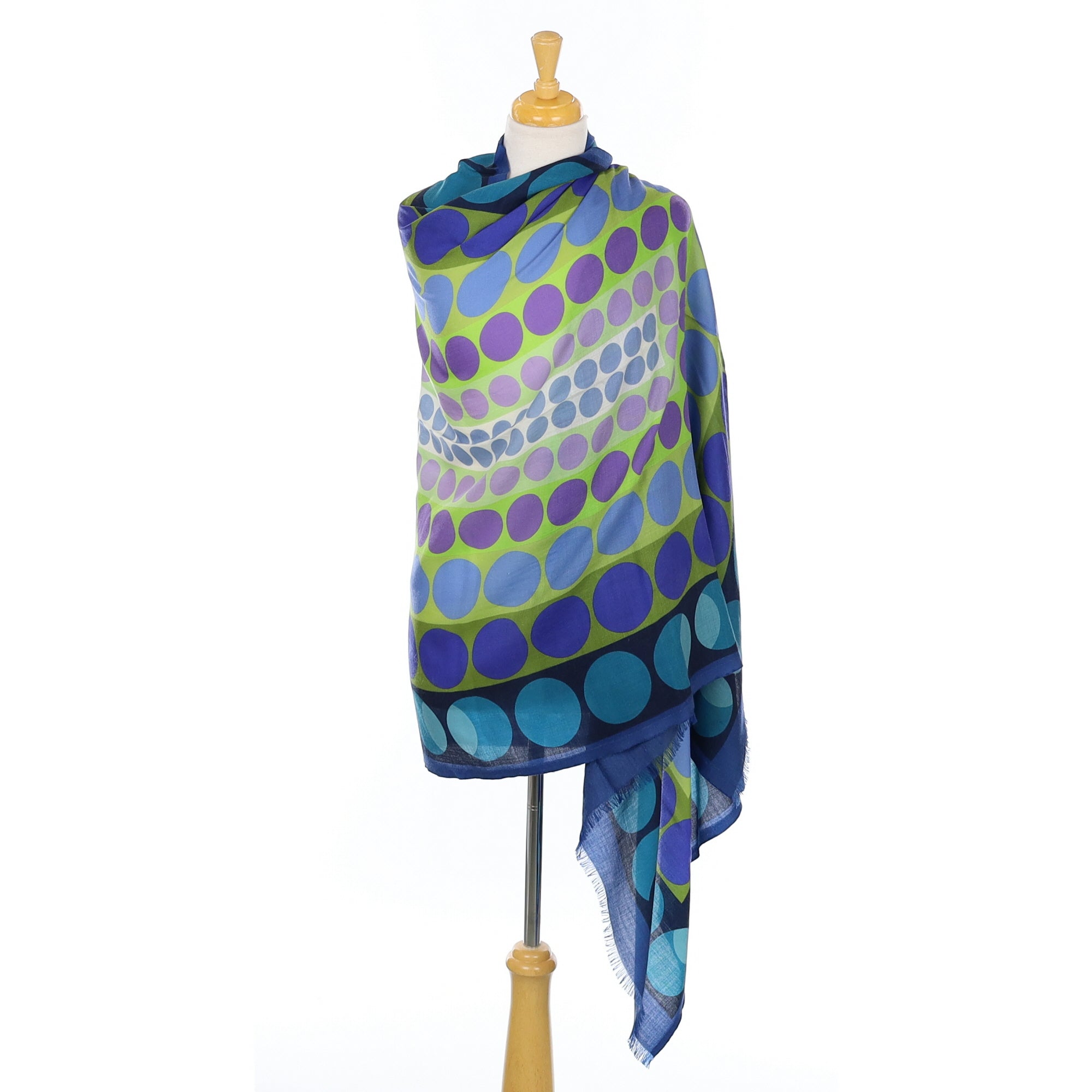 Italian Williamson & Son Blue and Green Spotty Cashmere Stole