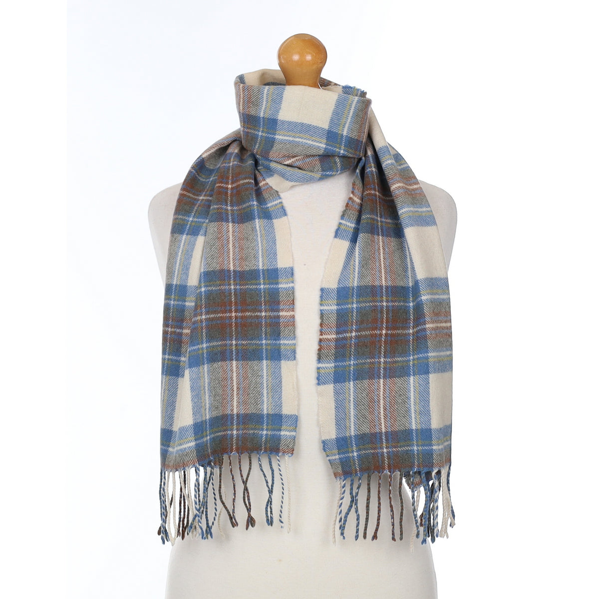 Blue and Ivory Paid Cashmere Woven Scarf