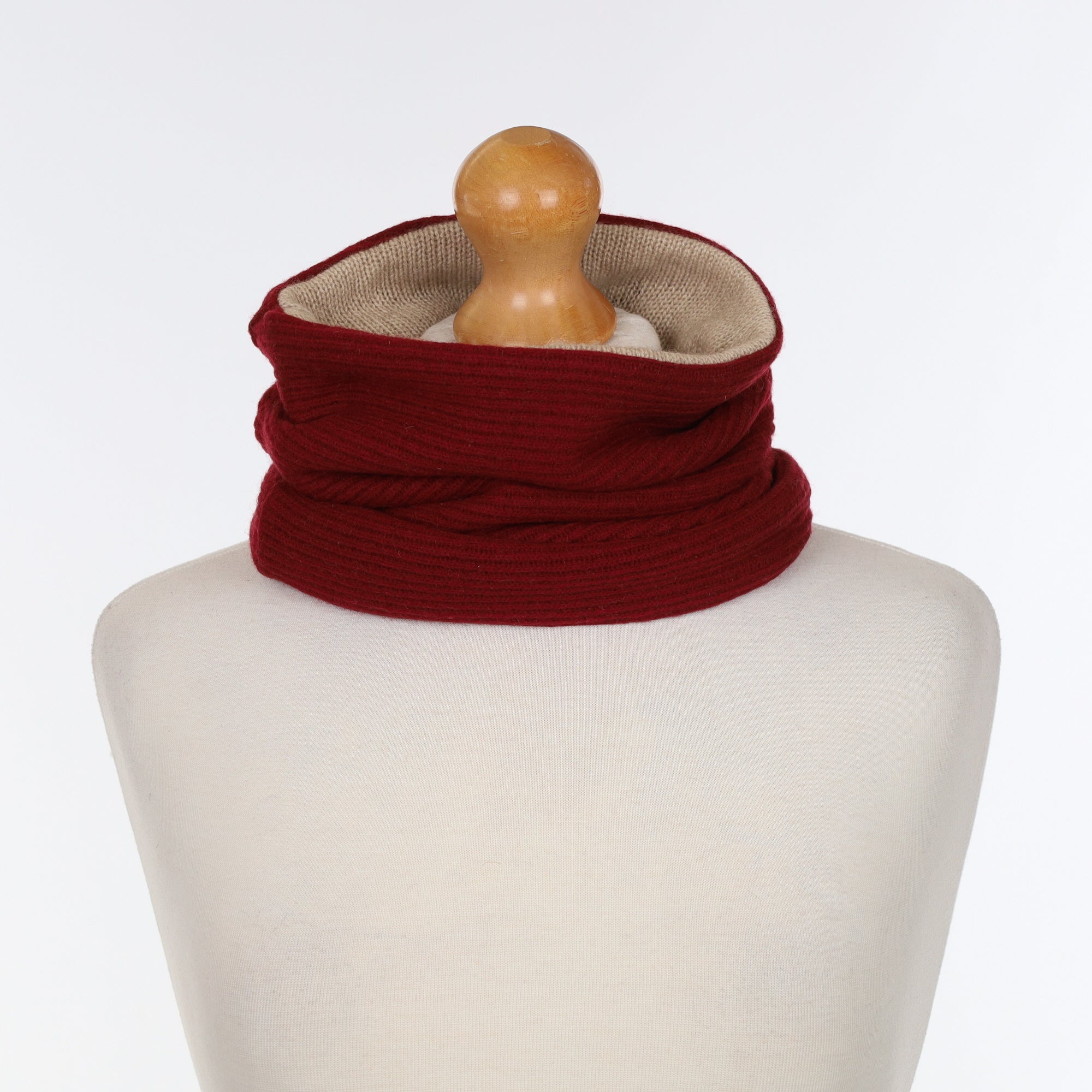 Burgundy Ribbed and Fawn Luxury Double Layered Snood
