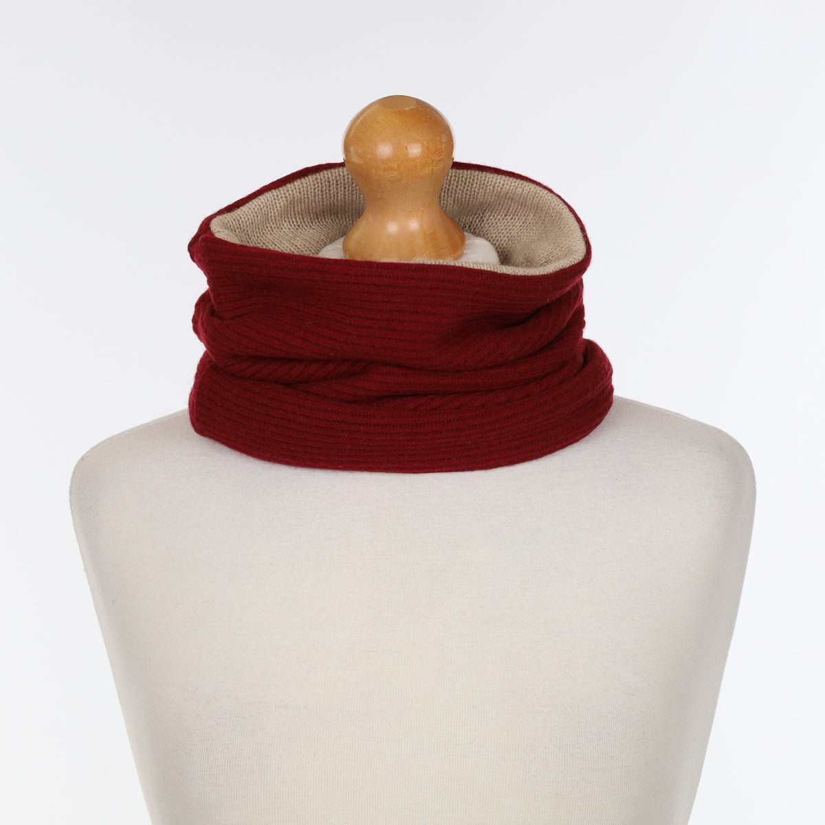 Burgundy Ribbed and Fawn Luxury Double Layered Snood
