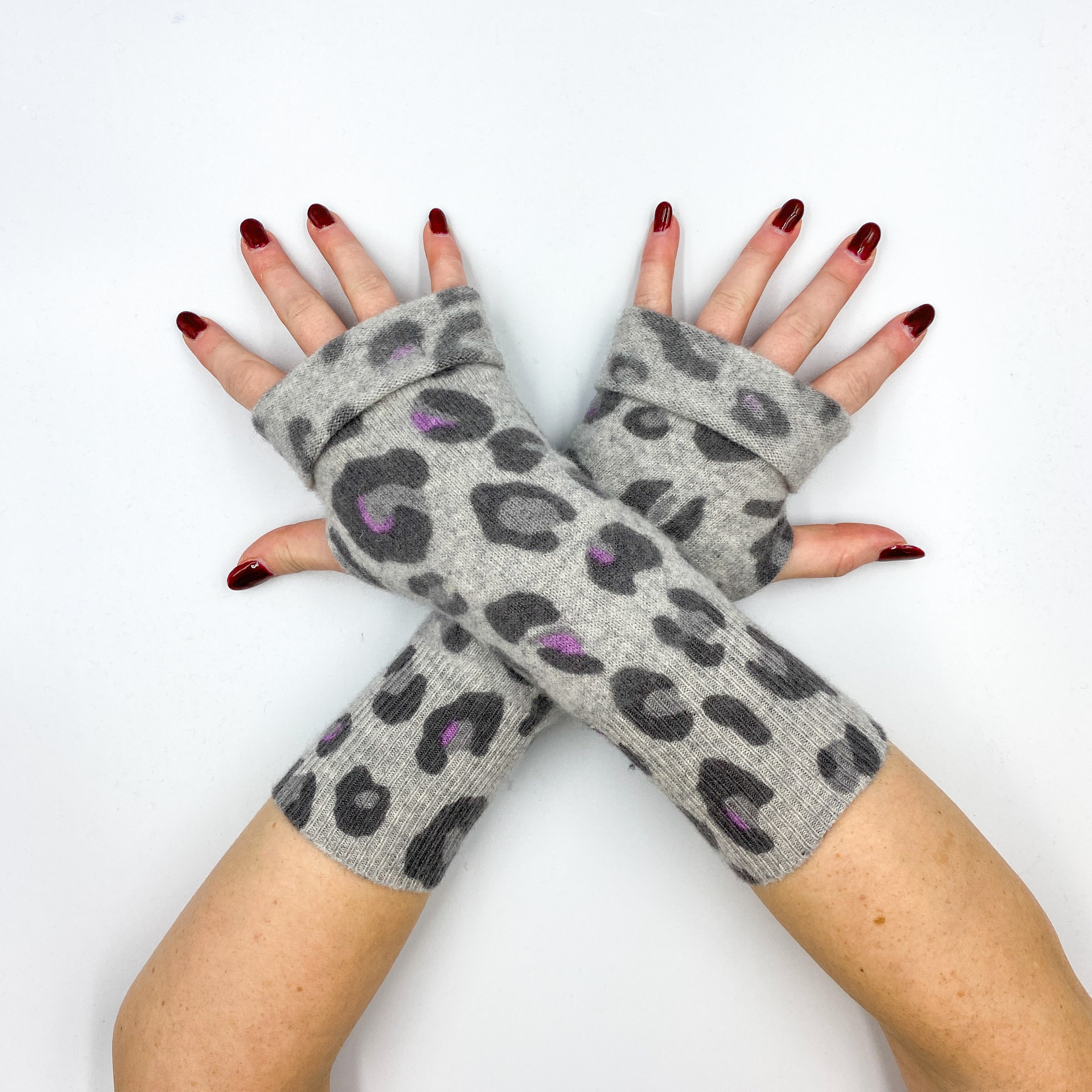 Smoke Grey Animal Print Fingerless Gloves