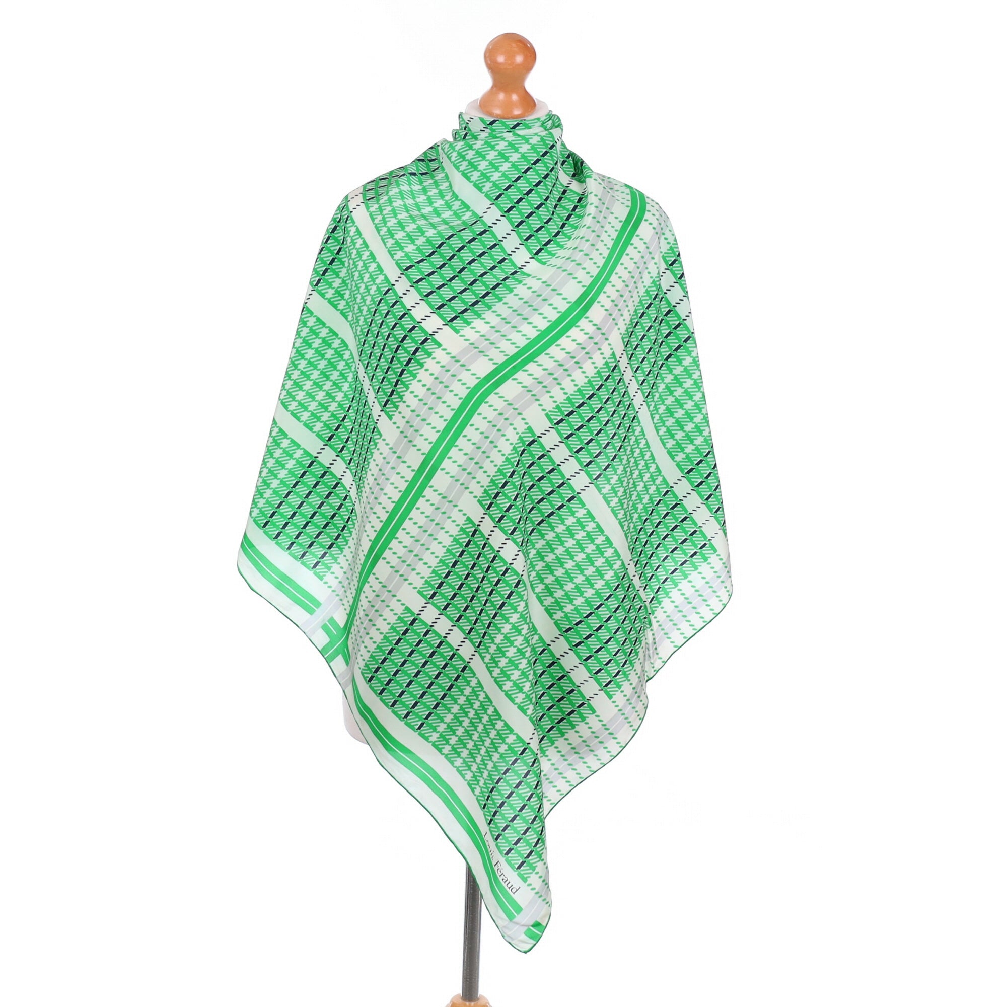 Louis Féraud Green Check Silk Scarf