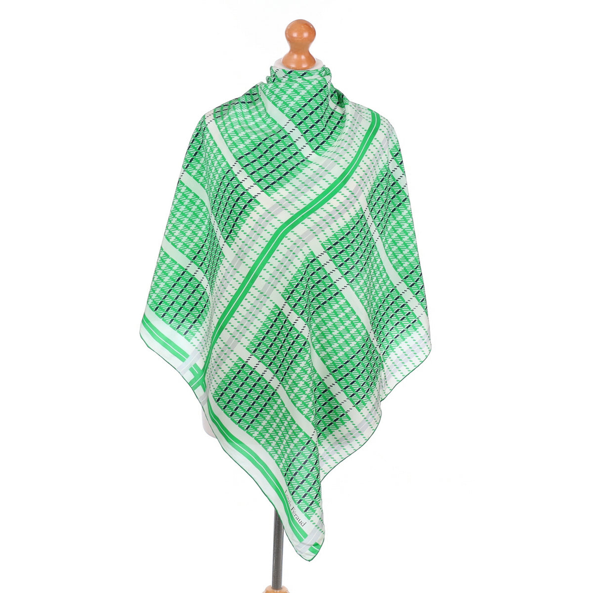 Louis Féraud Green Check Silk Scarf