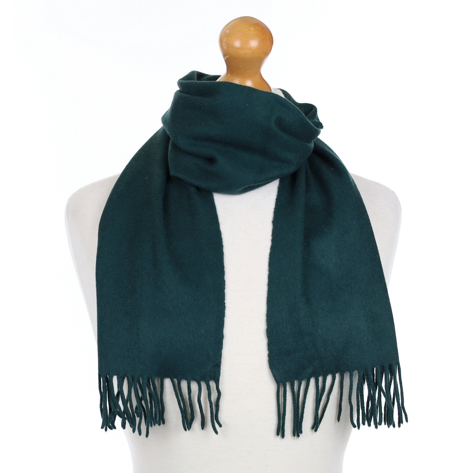 Bottle Green Cashmere Fringed Woven Scarf