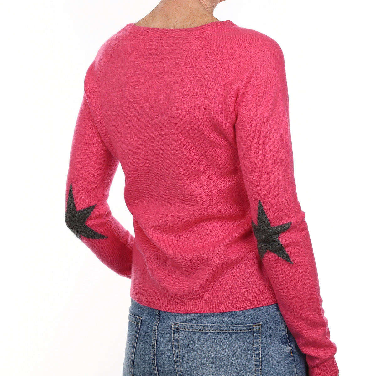 Hot Pink Star Design Cashmere Crew Neck Jumper Small