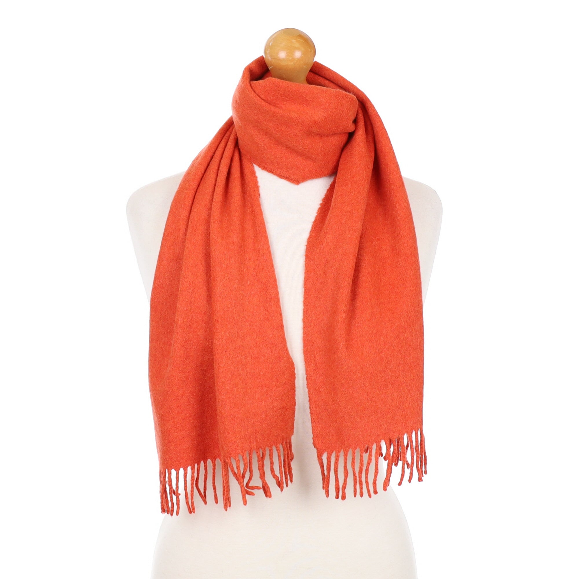 Pumpkin Orange Cashmere Fringed Woven Scarf