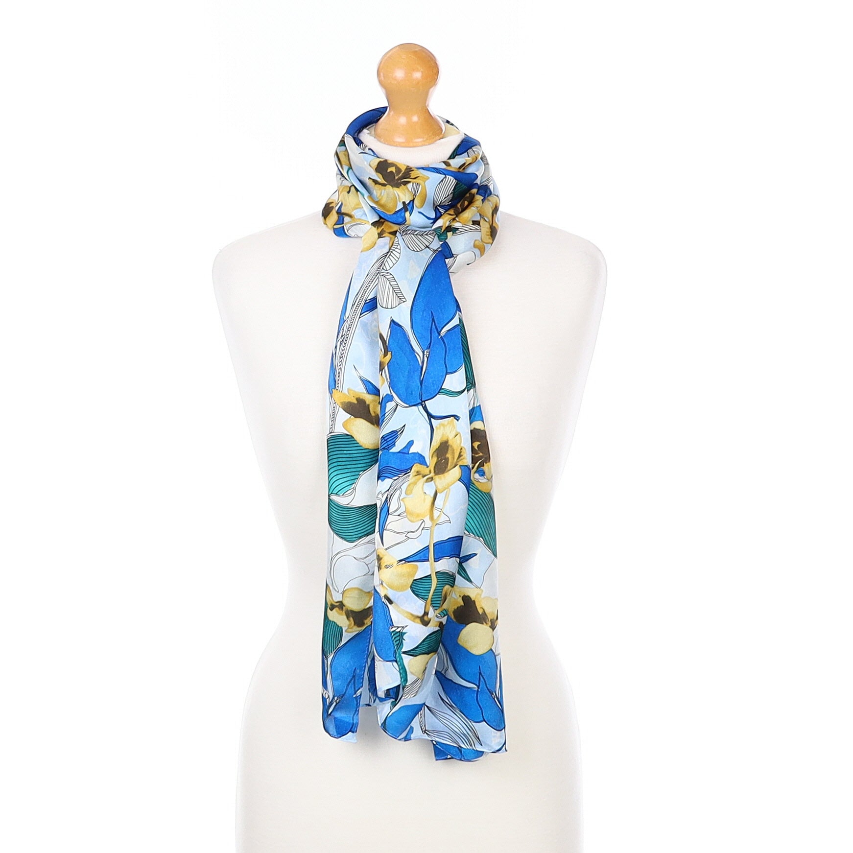 Vince Camuto Blue and Green Floral Silk Scarf