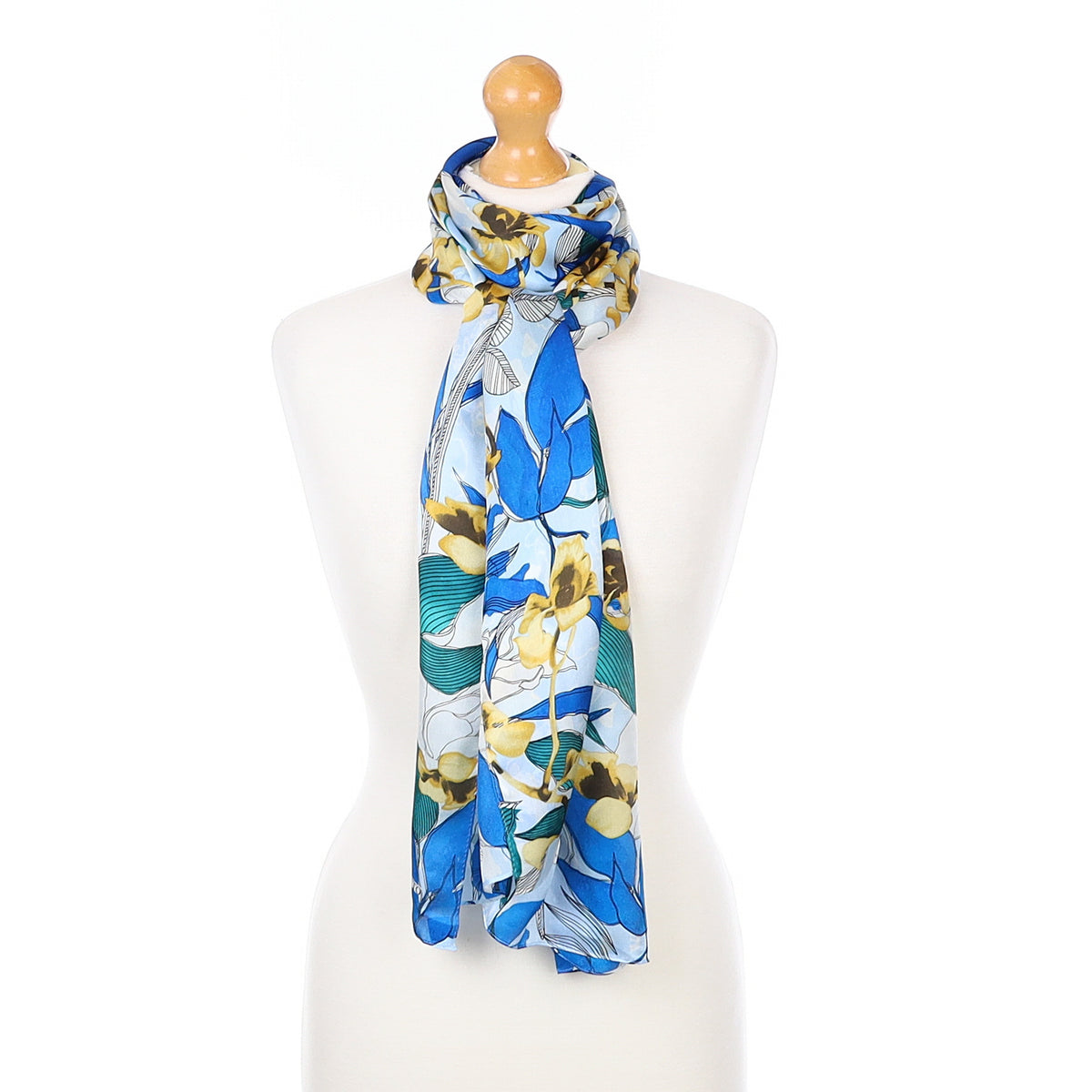 Vince Camuto Blue and Green Floral Silk Scarf