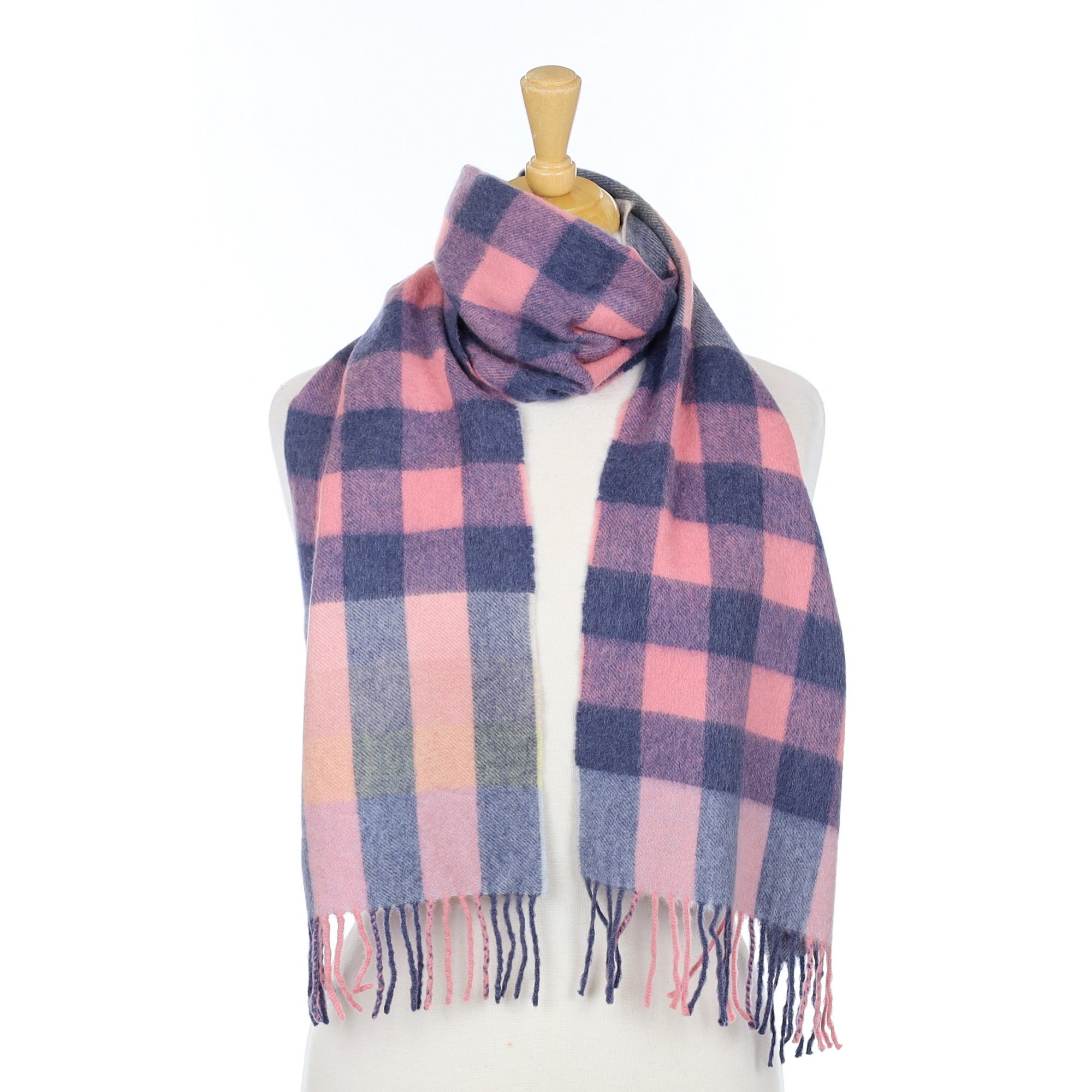 Blue & Pink Check Cashmere Woven Scarf