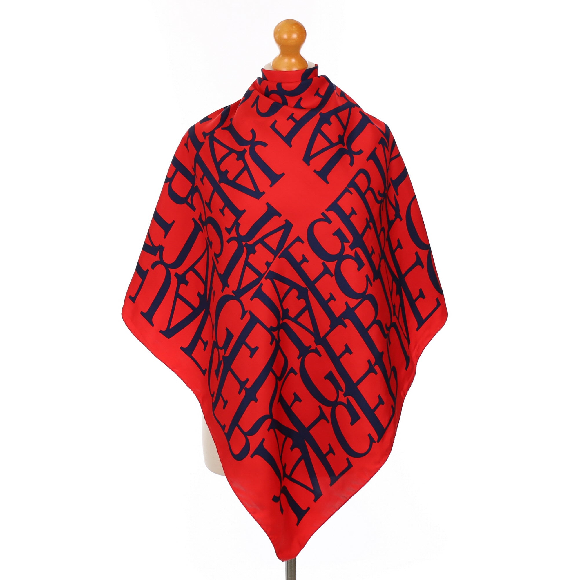 Jaeger Red and Navy Logo Silk Scarf