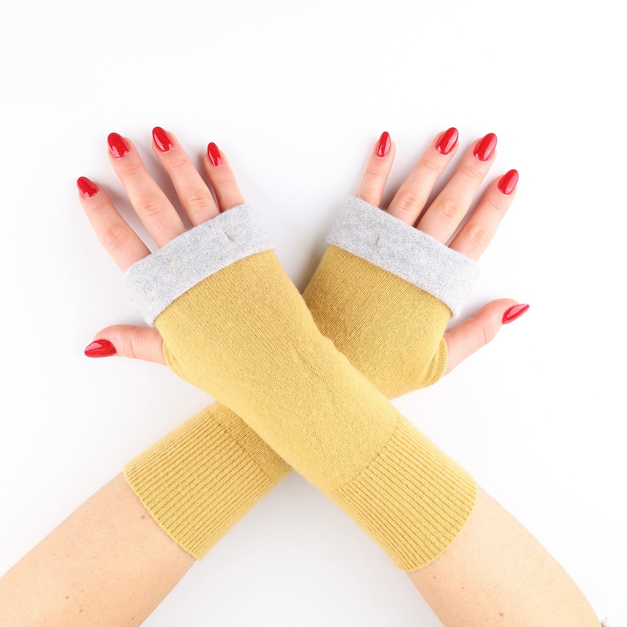 Mustard Yellow and Smoke Grey Block Colour Fingerless Gloves