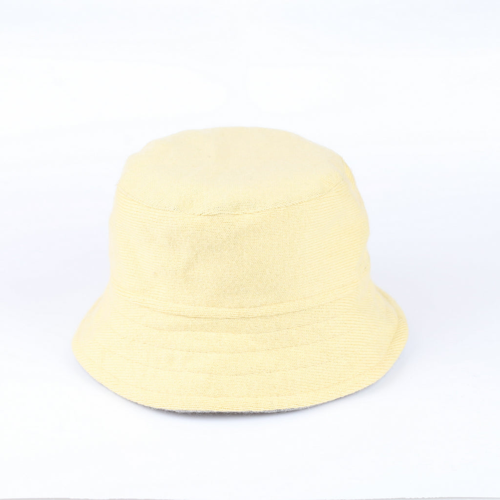 Lemon Yellow and Grey Reversible Cashmere Bucket Hat Small