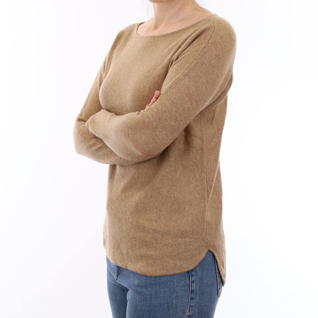 Fudge Brown Cashmere Batwing Slash Neck Jumper Small