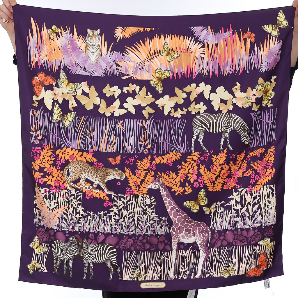 Brand New Boxed Salvatore Ferragamo Jungle Animals Silk Scarf