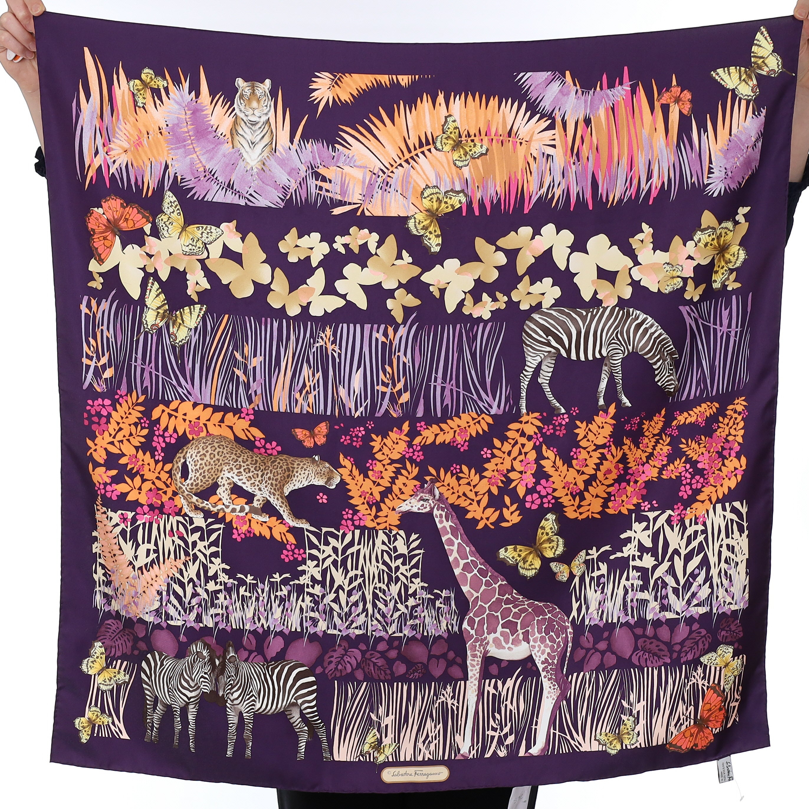 Brand New Boxed Salvatore Ferragamo Jungle Animals Silk Scarf