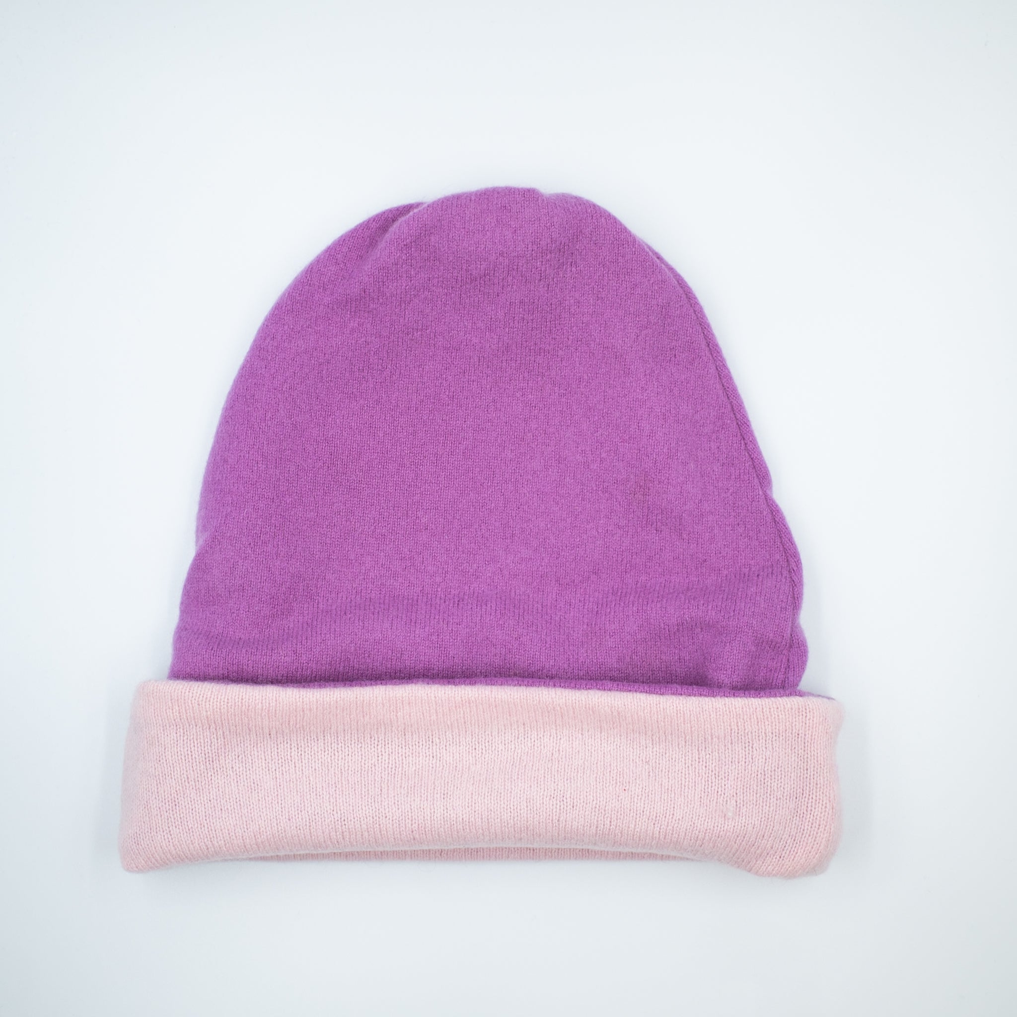Bright Mauve and Baby Pink Reversible Slouchy Beanie Hat