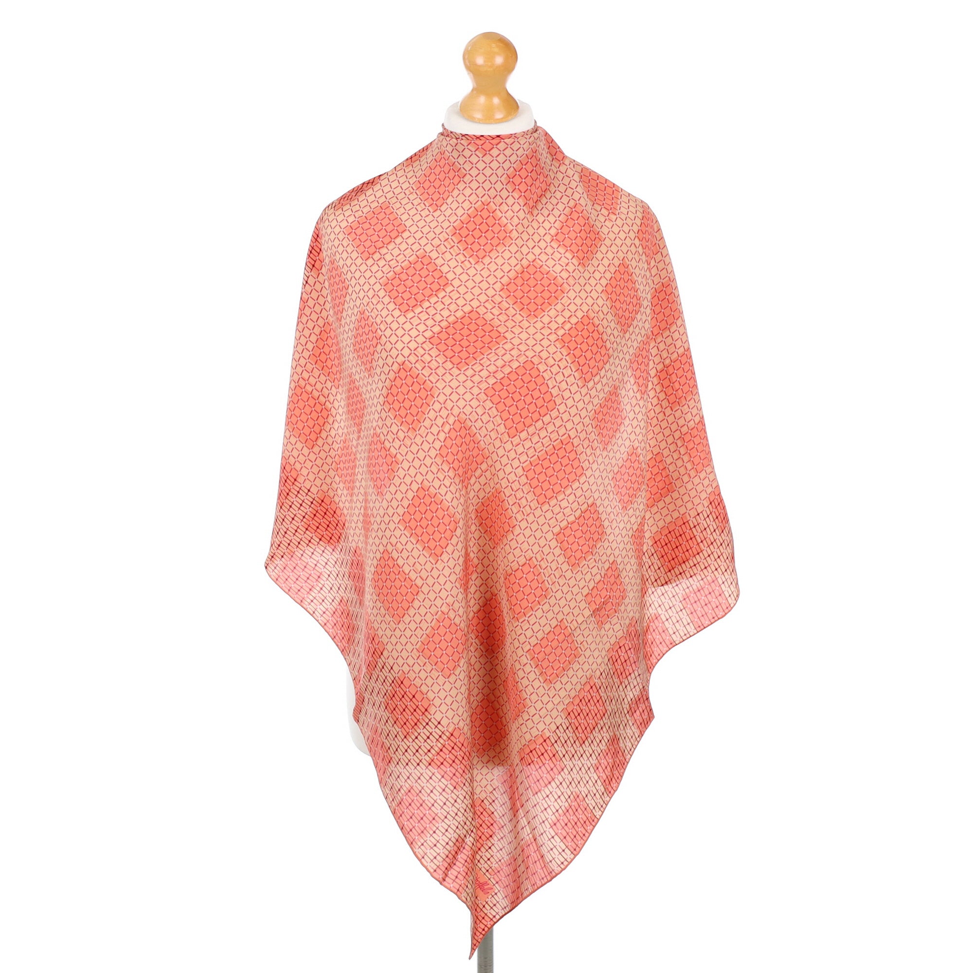 Fisba Stoffels Muted Coral Check Vintage Silk Scarf
