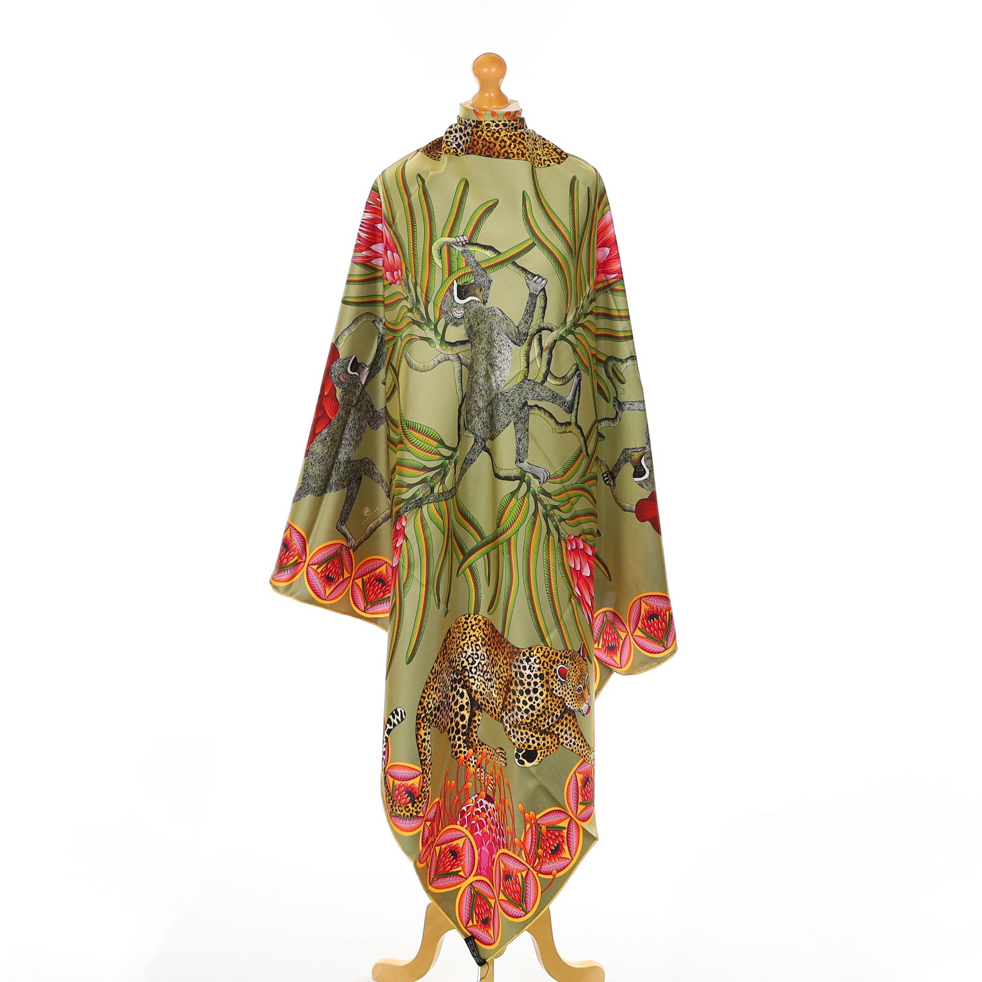 Brand New Bellezza Black & Sage Leopard Safari Double Faced Silk Scarf Extra Large DISPATCHED W/C 25th AUGUST