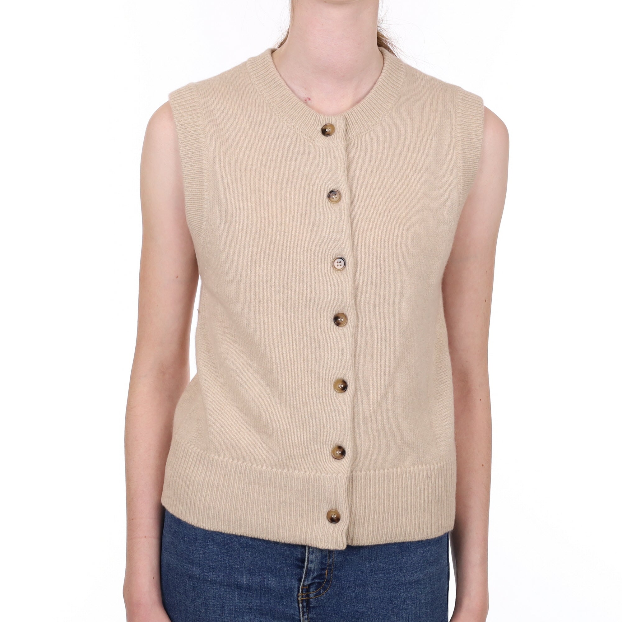 Brand New Oatmeal Luxury Cashmere Crew Neck Waistcoat Extra Small UK 6-8