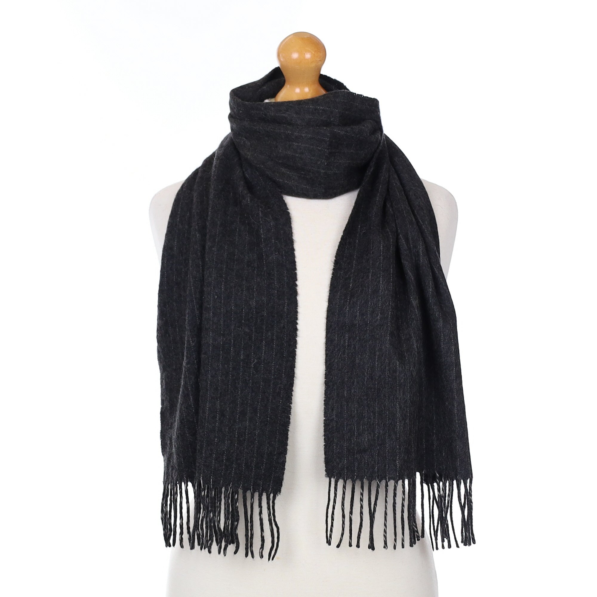 Charcoal Pinstripe Cashmere Woven Scarf