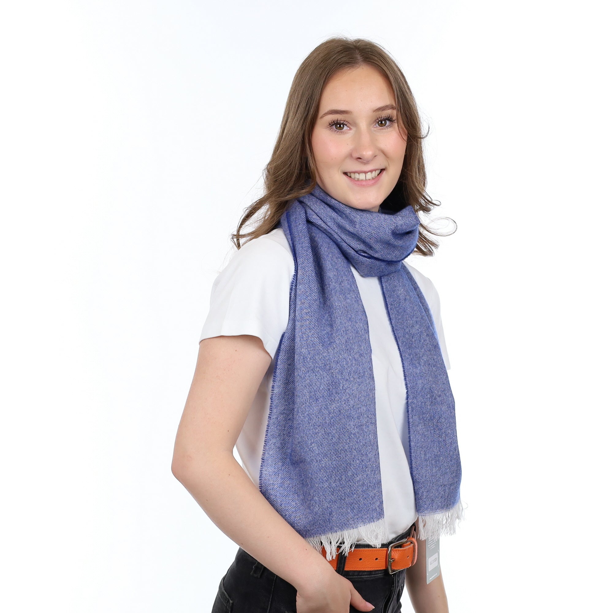 Brand New British French Navy & Ivory Luxury Woven Cashmere Mini Wrap