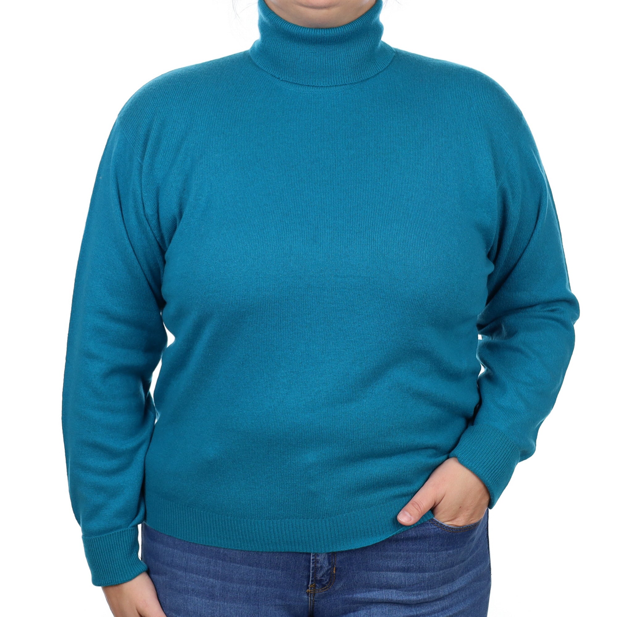 Teal Green Cashmere Polo Neck Jumper Large