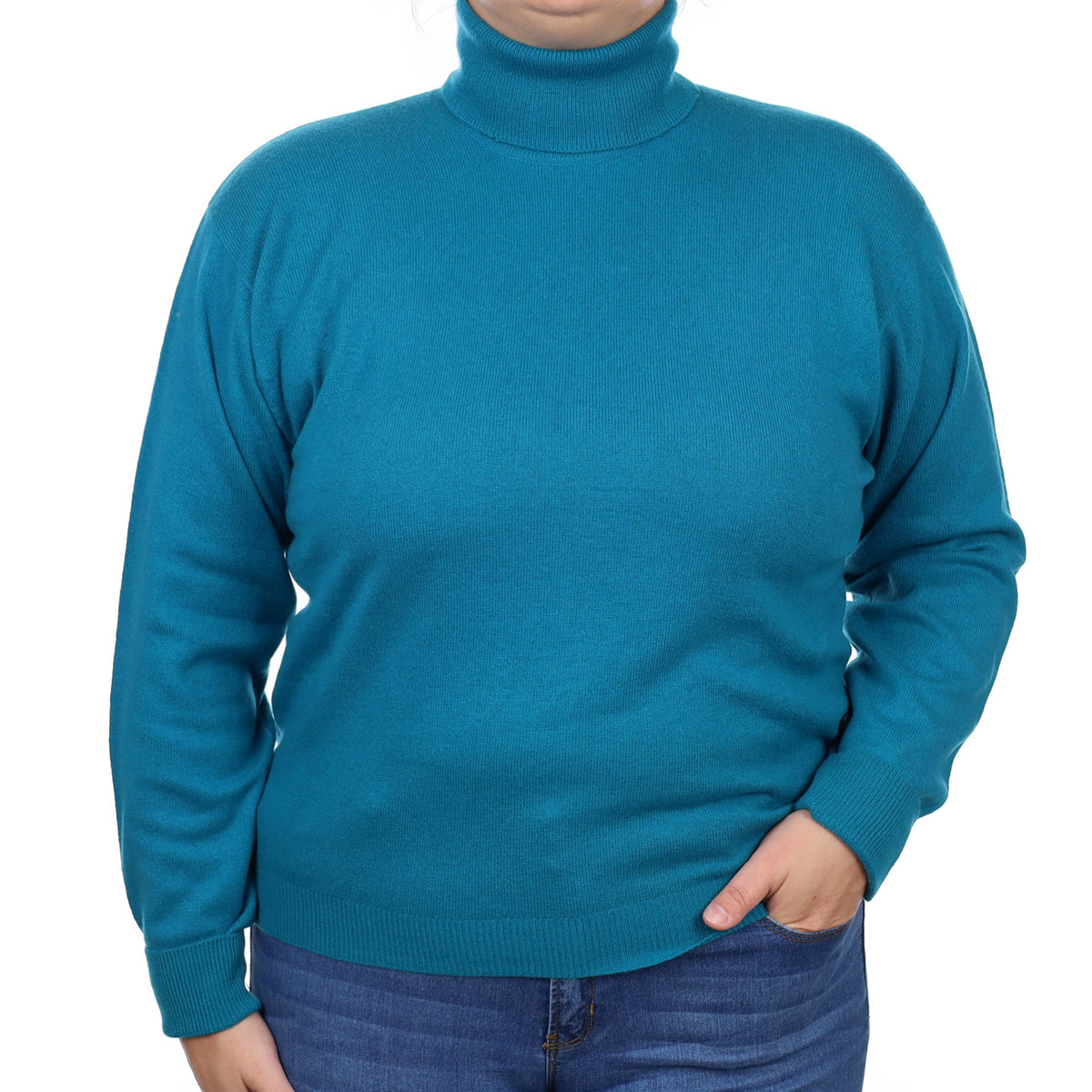 Teal Green Cashmere Polo Neck Jumper Large