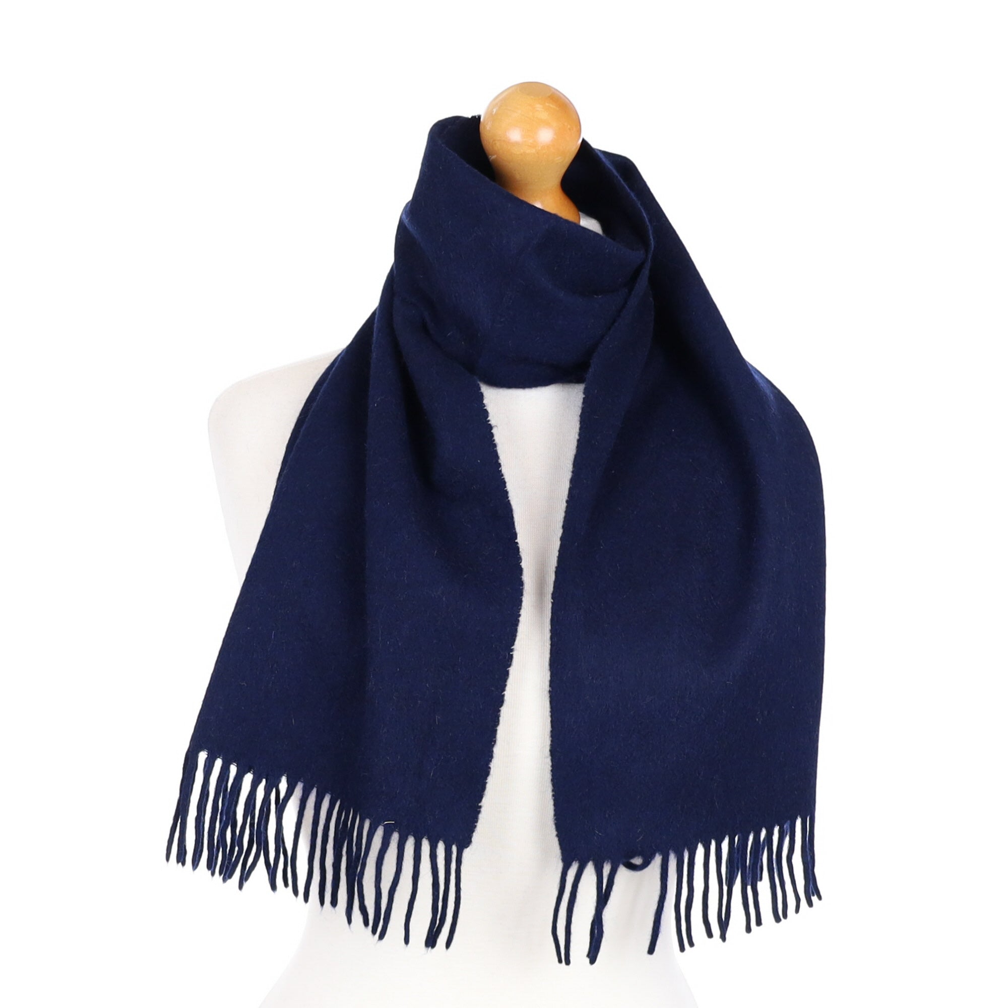 Navy Blue Cashmere Fringed Woven Scarf