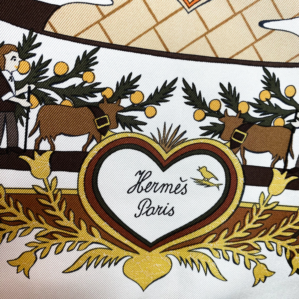 Boxed Hermes Decoupages 1997 Designer Silk Scarf