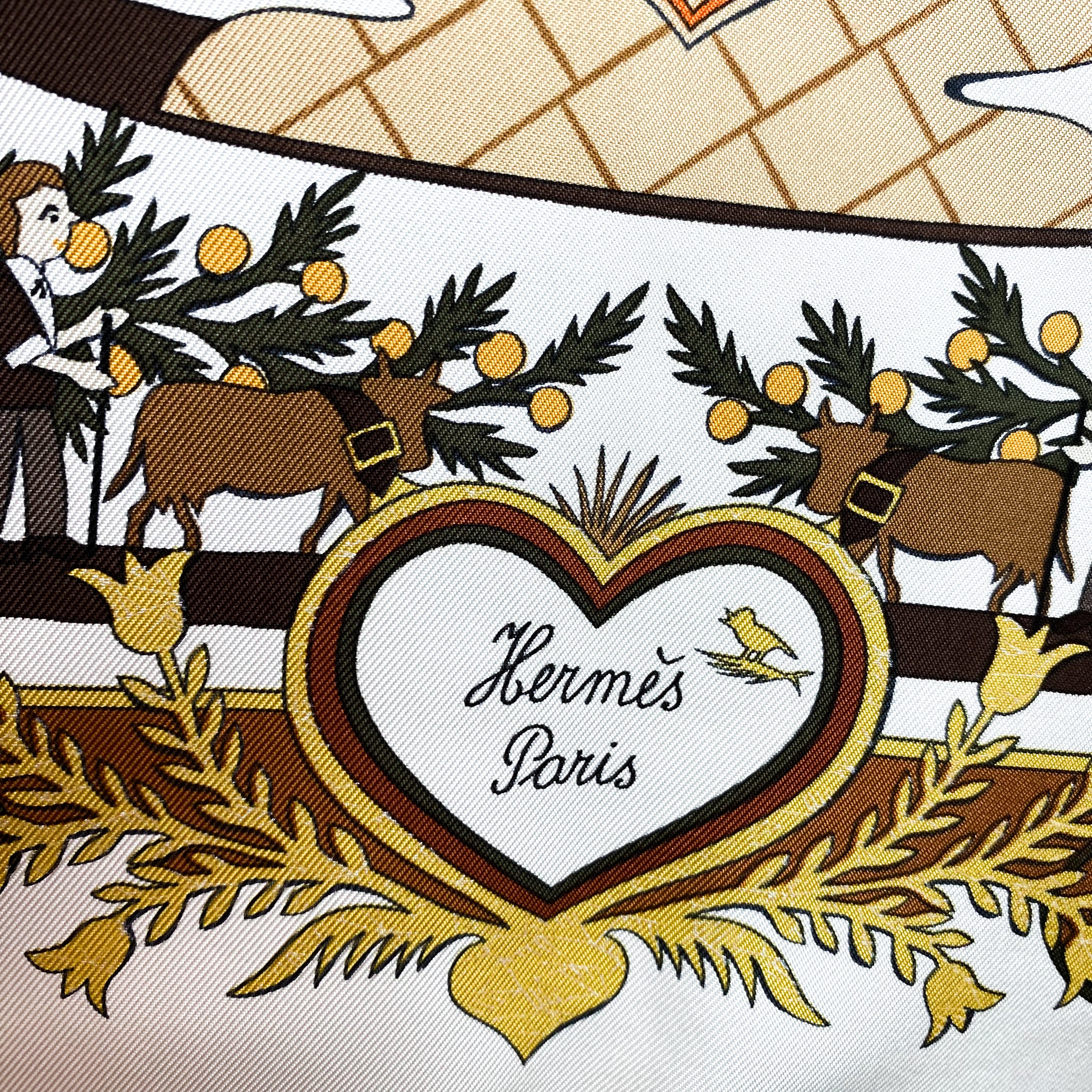Boxed Hermes Decoupages 1997 Designer Silk Scarf