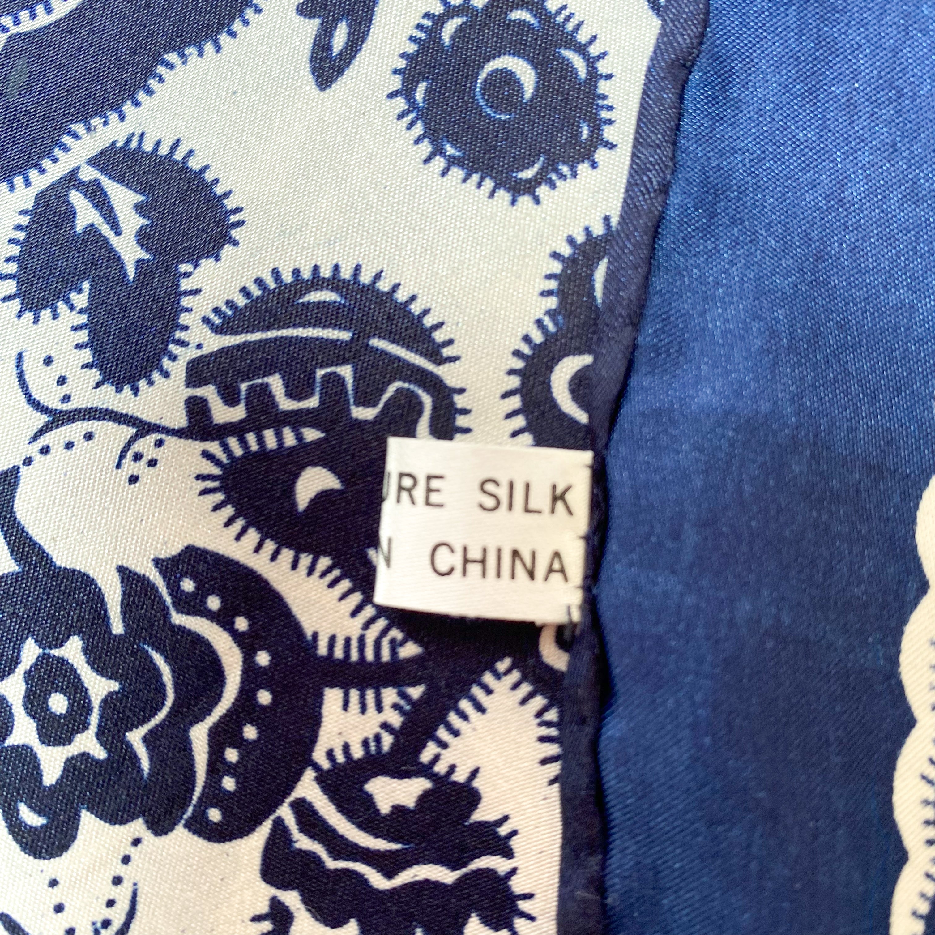 Dark Navy and White Silk Scarf