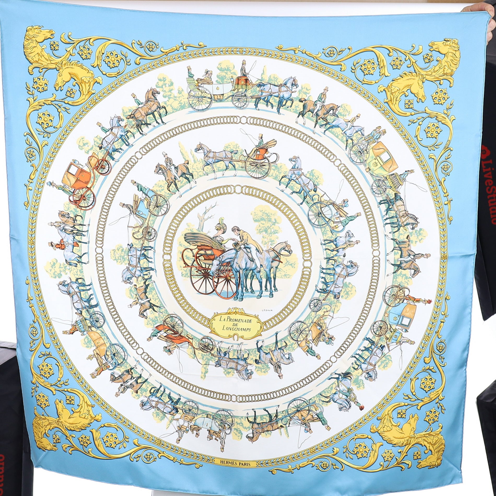Pristine Hermès La Promenade de Longchamps Silk Scarf