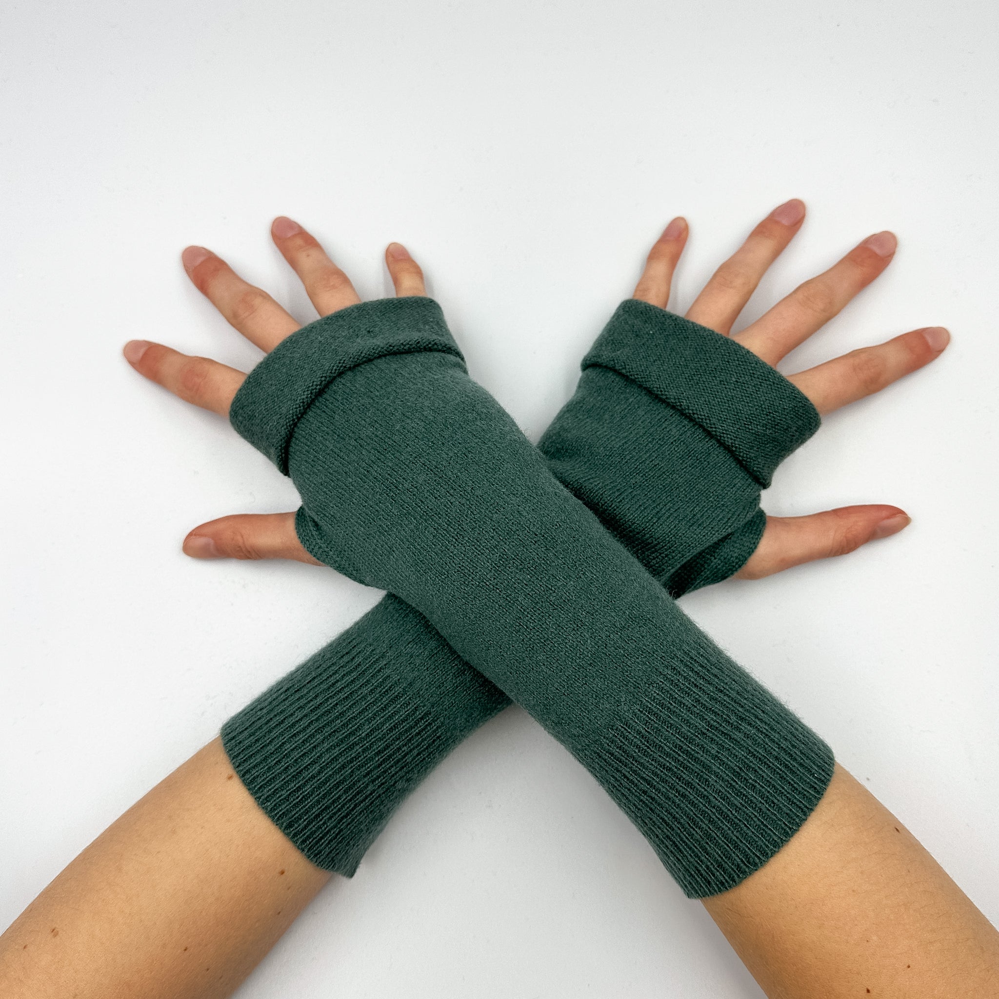 Seaweed Green Cashmere Fingerless Gloves