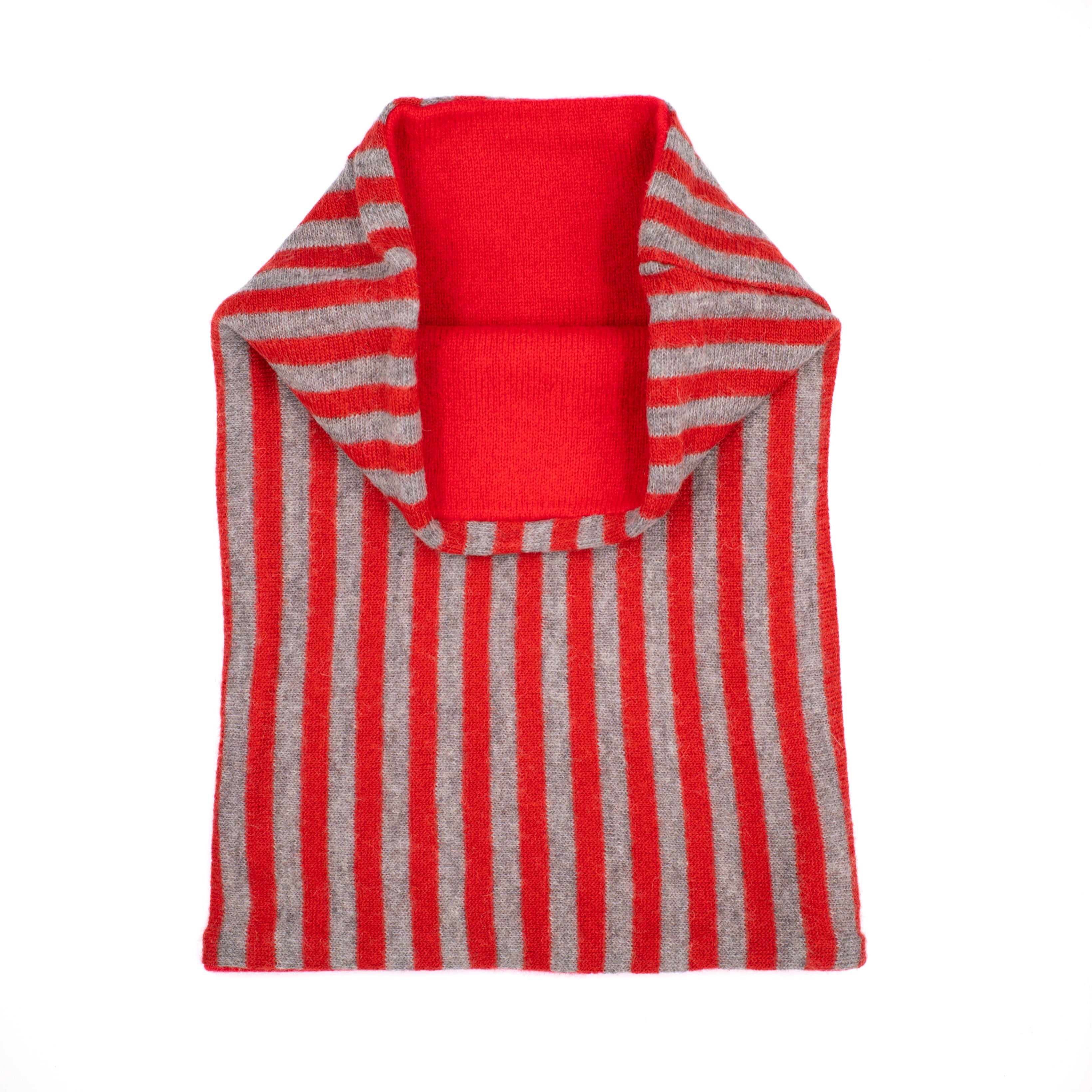 Post Box Red and Smoke Grey Striped Luxury Double Layered Snood