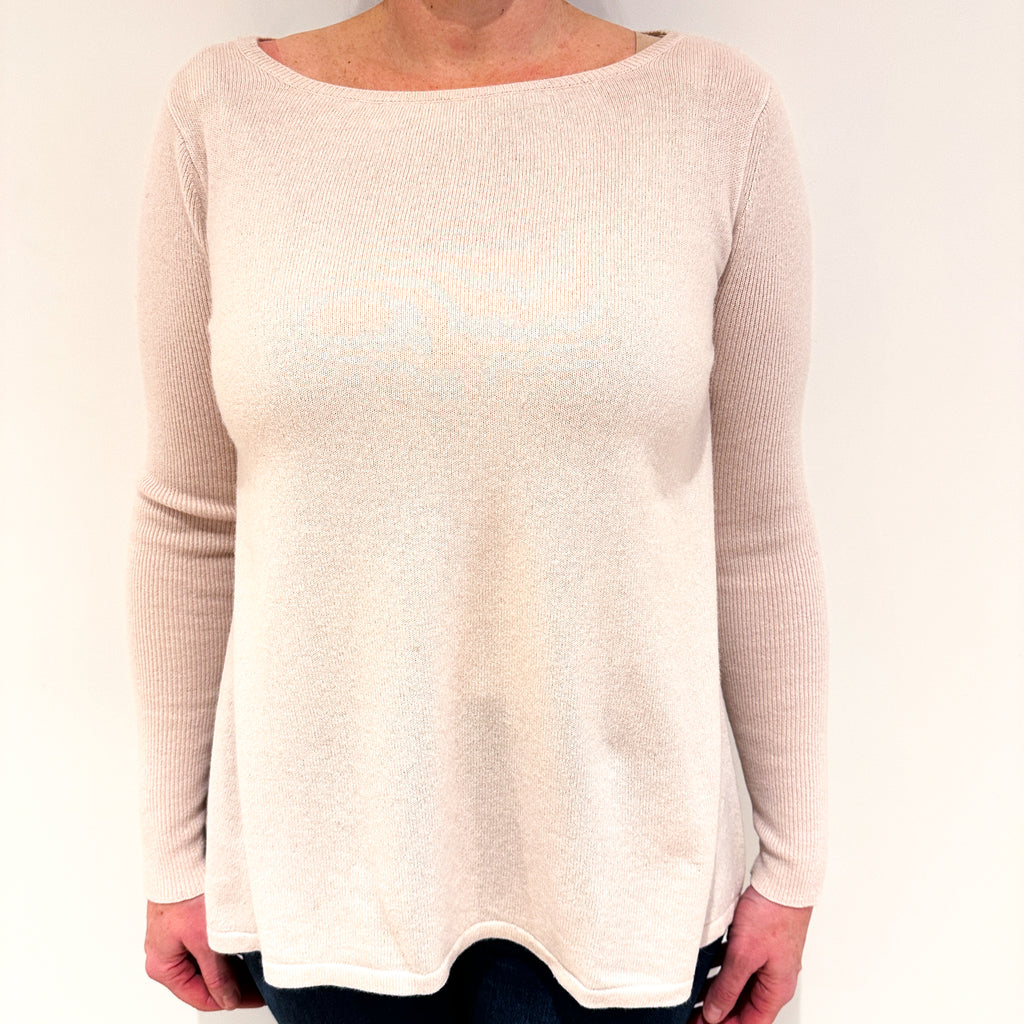 Ivory Beige Cashmere Crew Neck Jumper Large