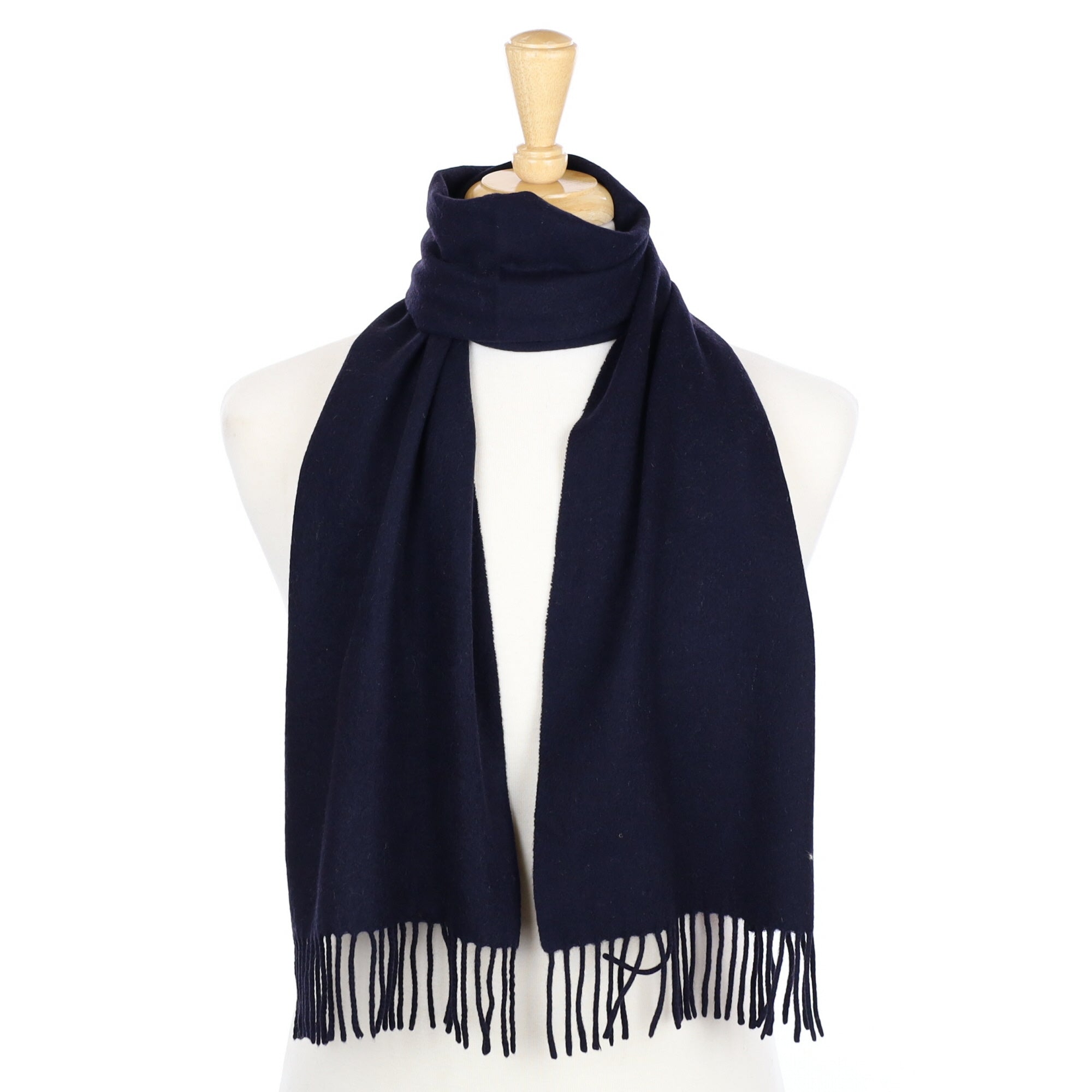 Darkest Navy Cashmere Fringed Woven Scarf