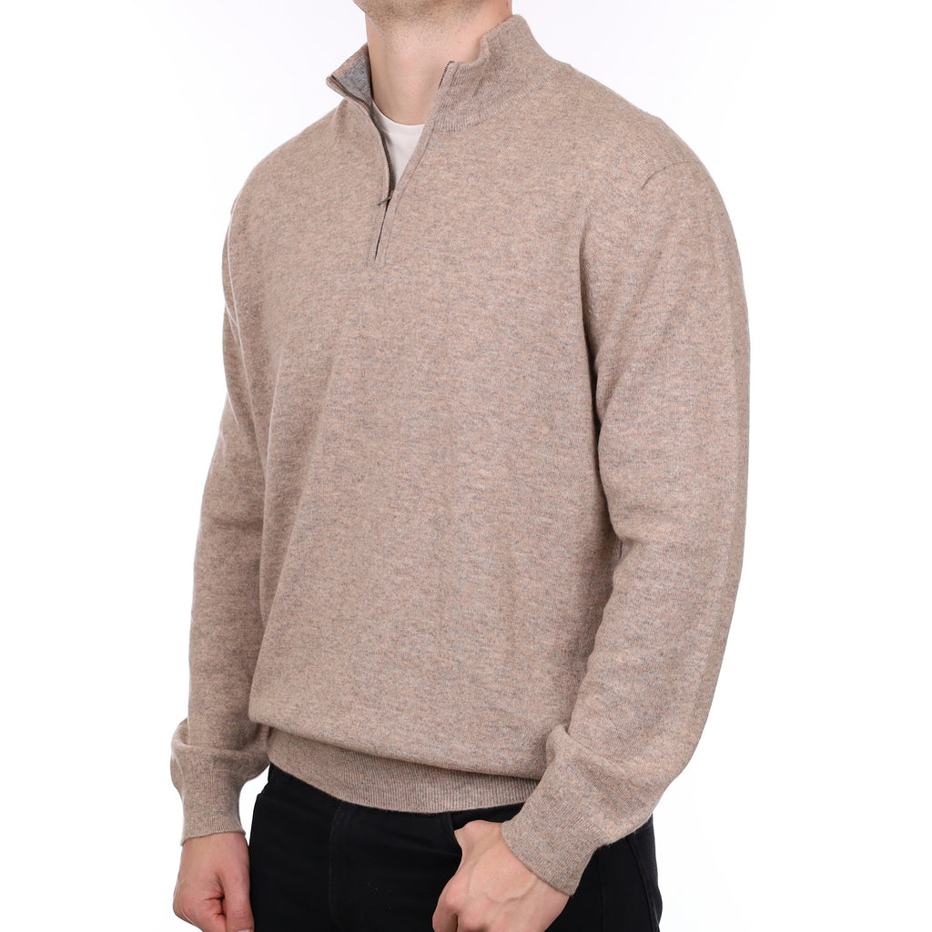Men’s Brand New Scottish Mink Marl Cashmere 1/4 Zip Jumper XXL