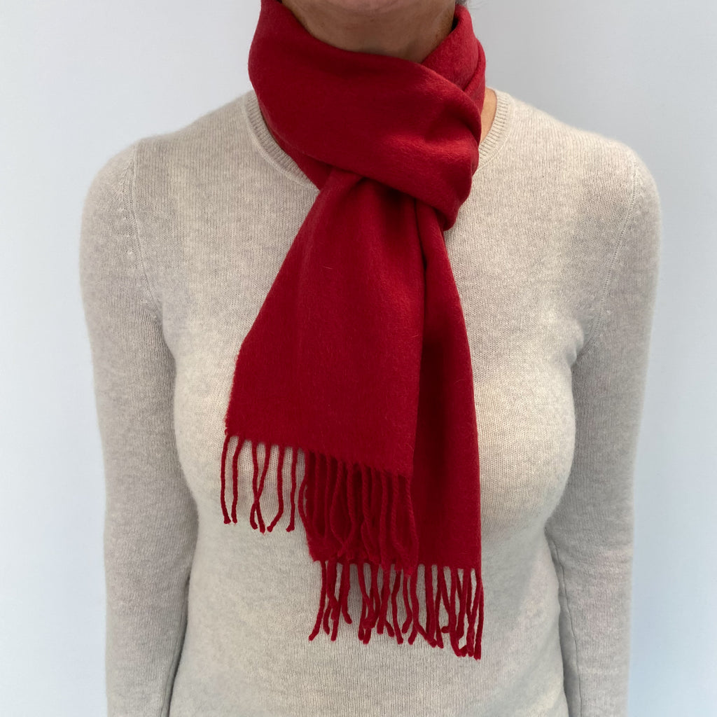 Johnston’s Scottish Red Cashmere Woven Fringed Scarf