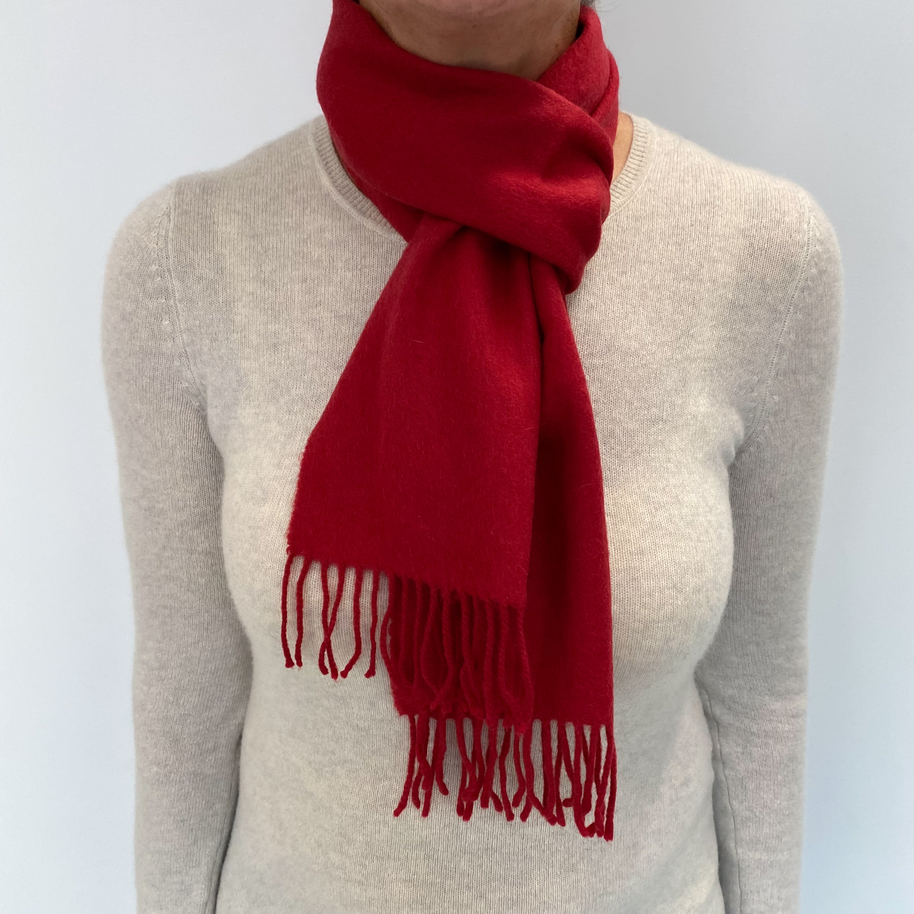 Johnston’s Scottish Red Cashmere Woven Fringed Scarf
