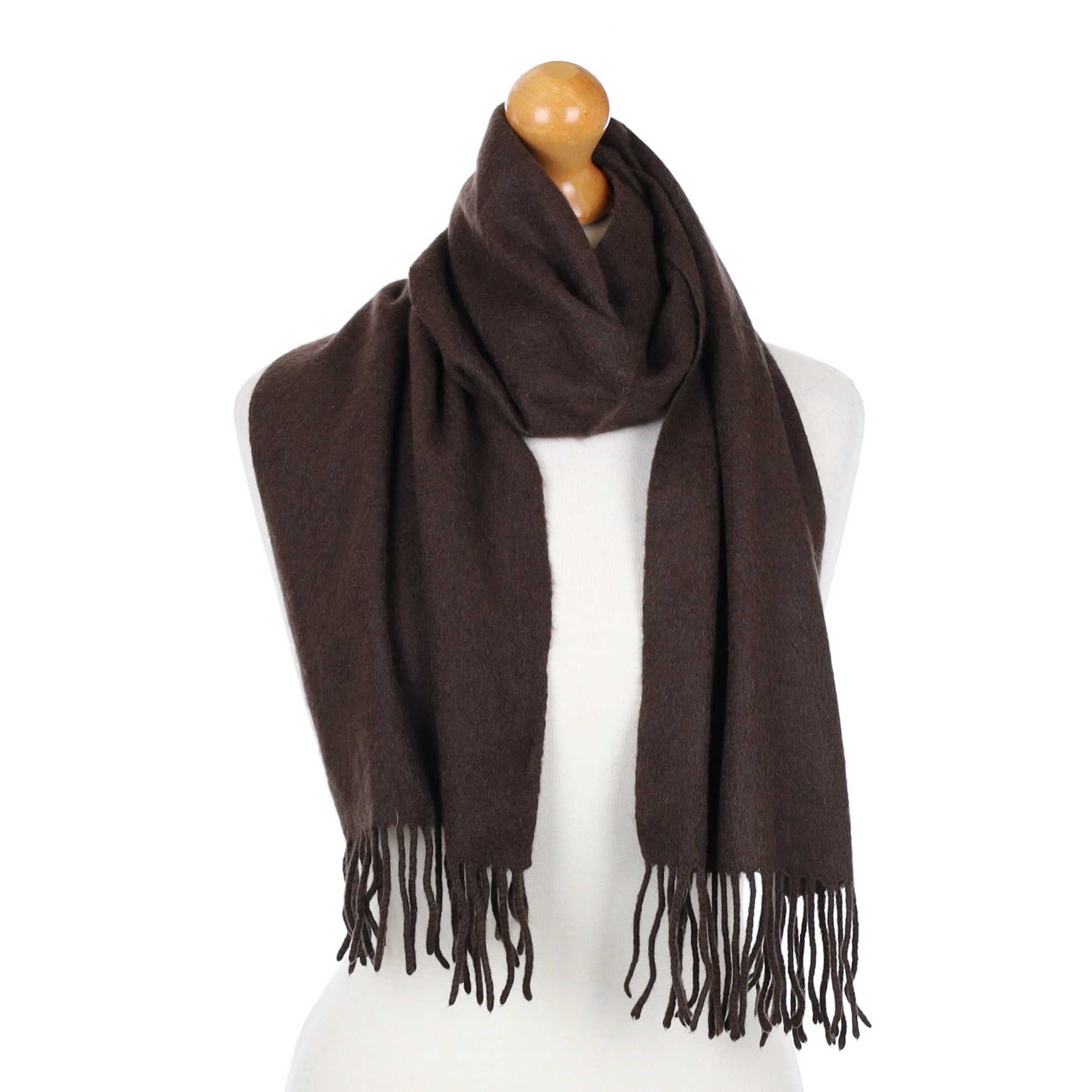 Chocolate Brown Fringed Cashmere Woven Scarf