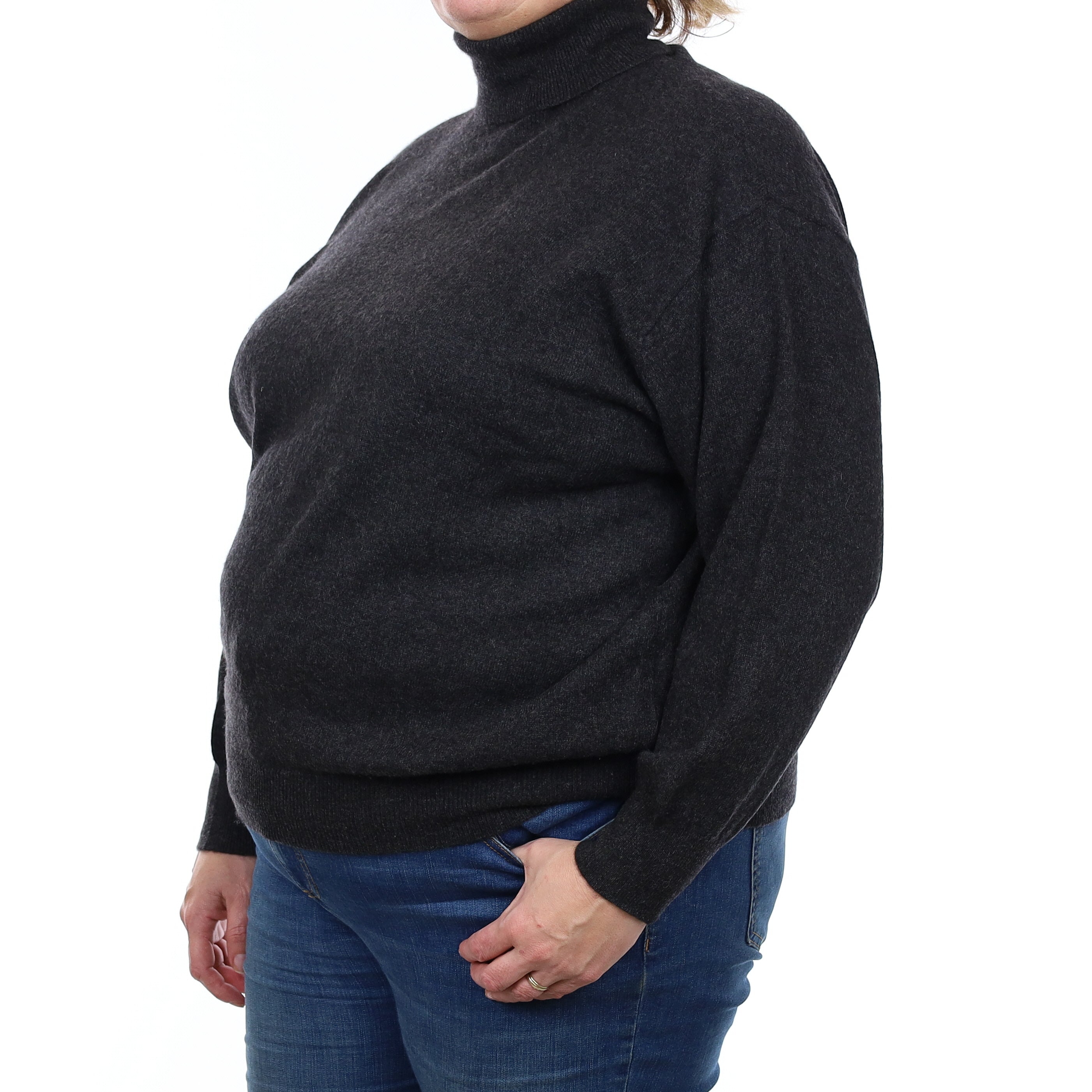 Charcoal Grey Cashmere Polo Neck Jumper Extra Large
