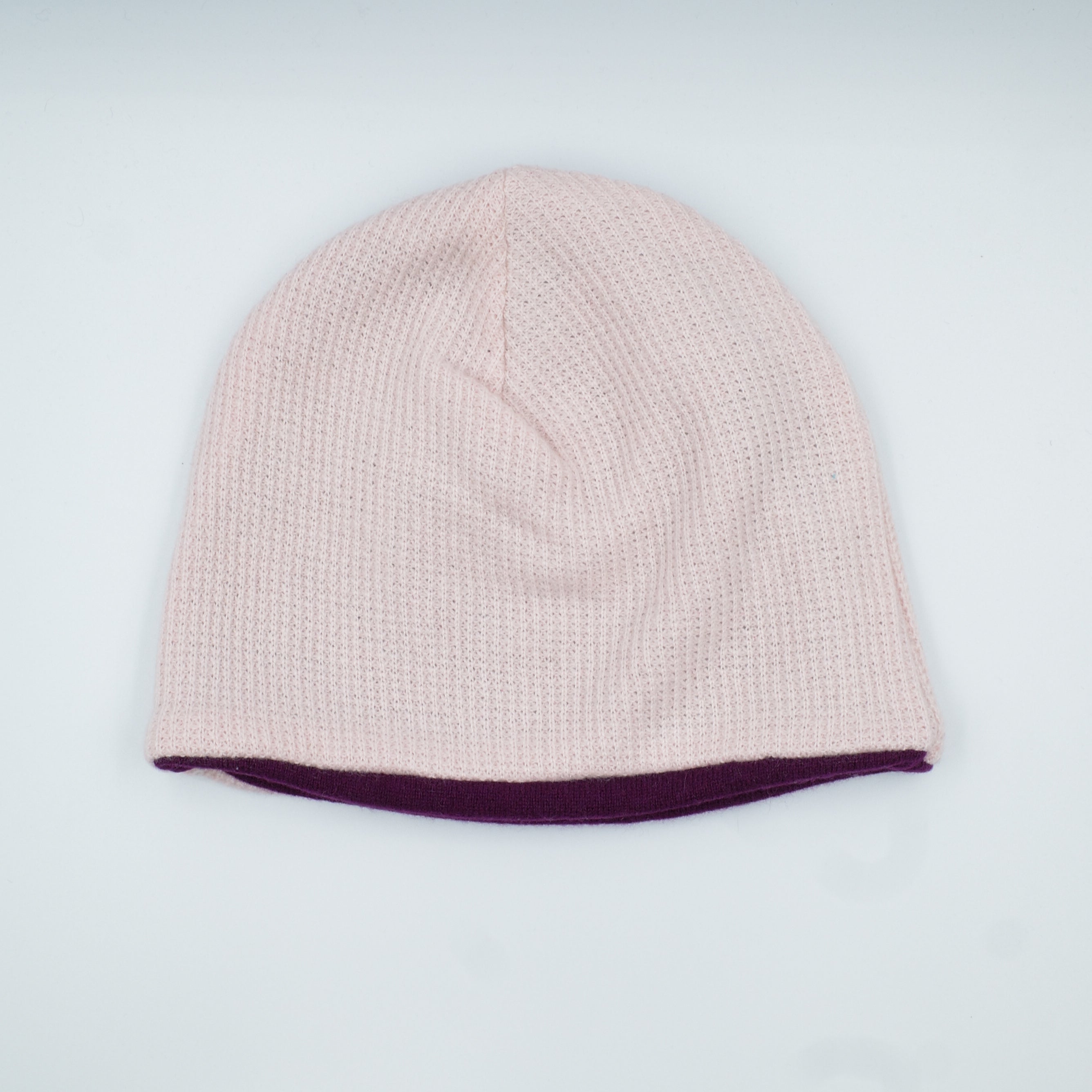 Shell Pink Waffle and Aubergine Purple Cashmere Beanie Hat